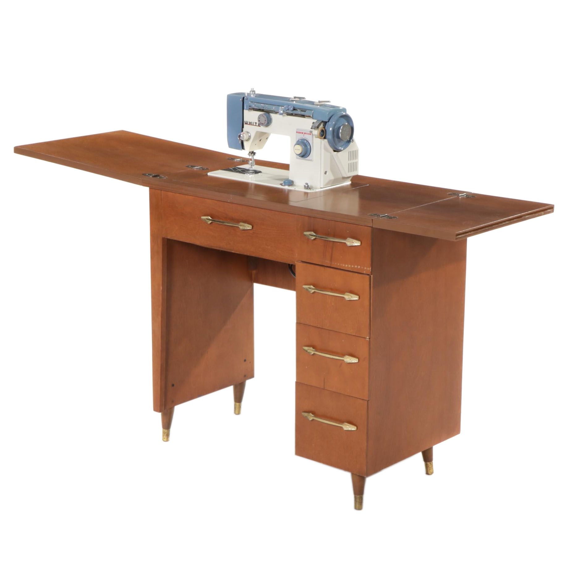 White "Zigzag" Model 167 Sewing Machine in Four-Drawer Cabinet, Mid-20th Century