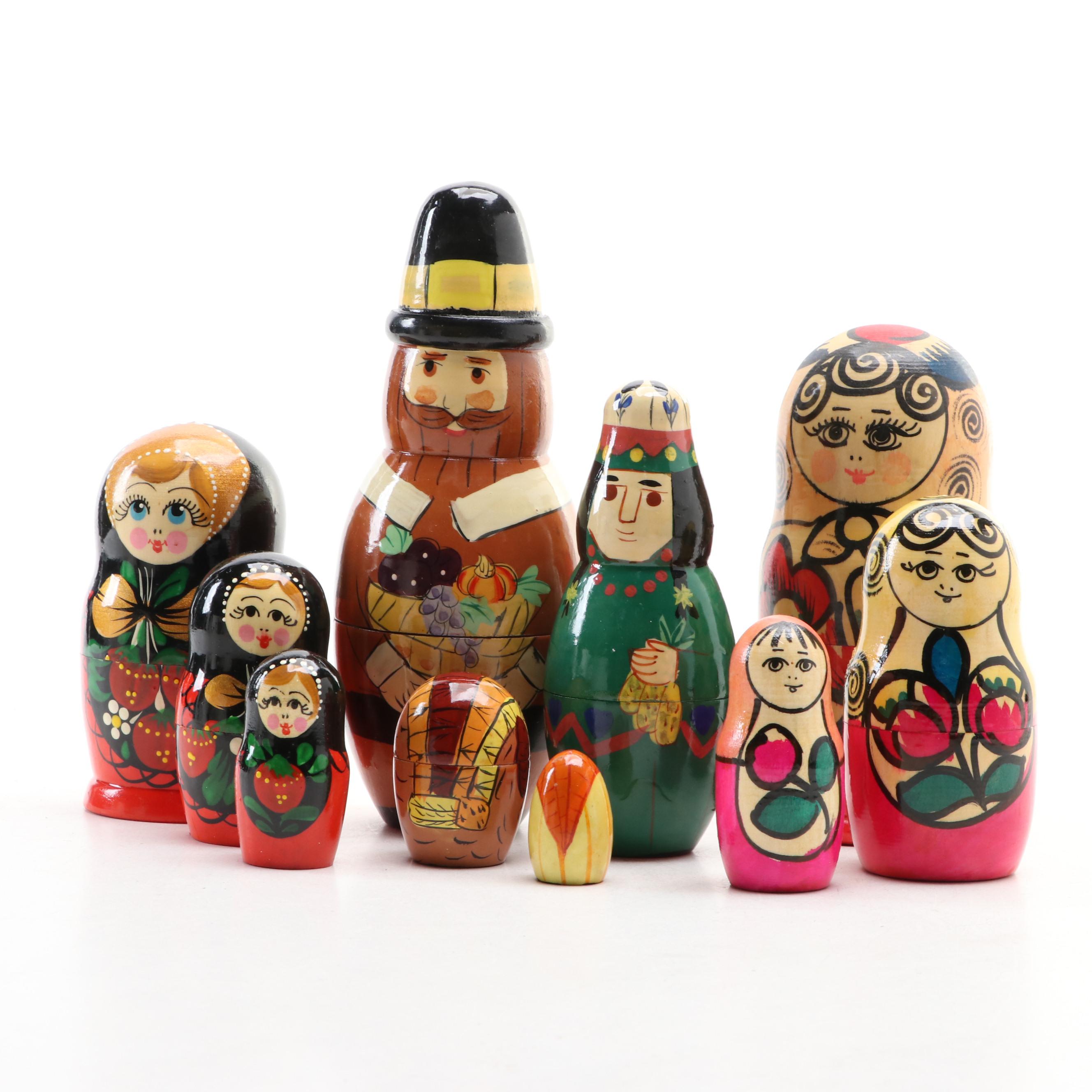 Russian and Other Hand-Painted Wooden Matryoshka Dolls