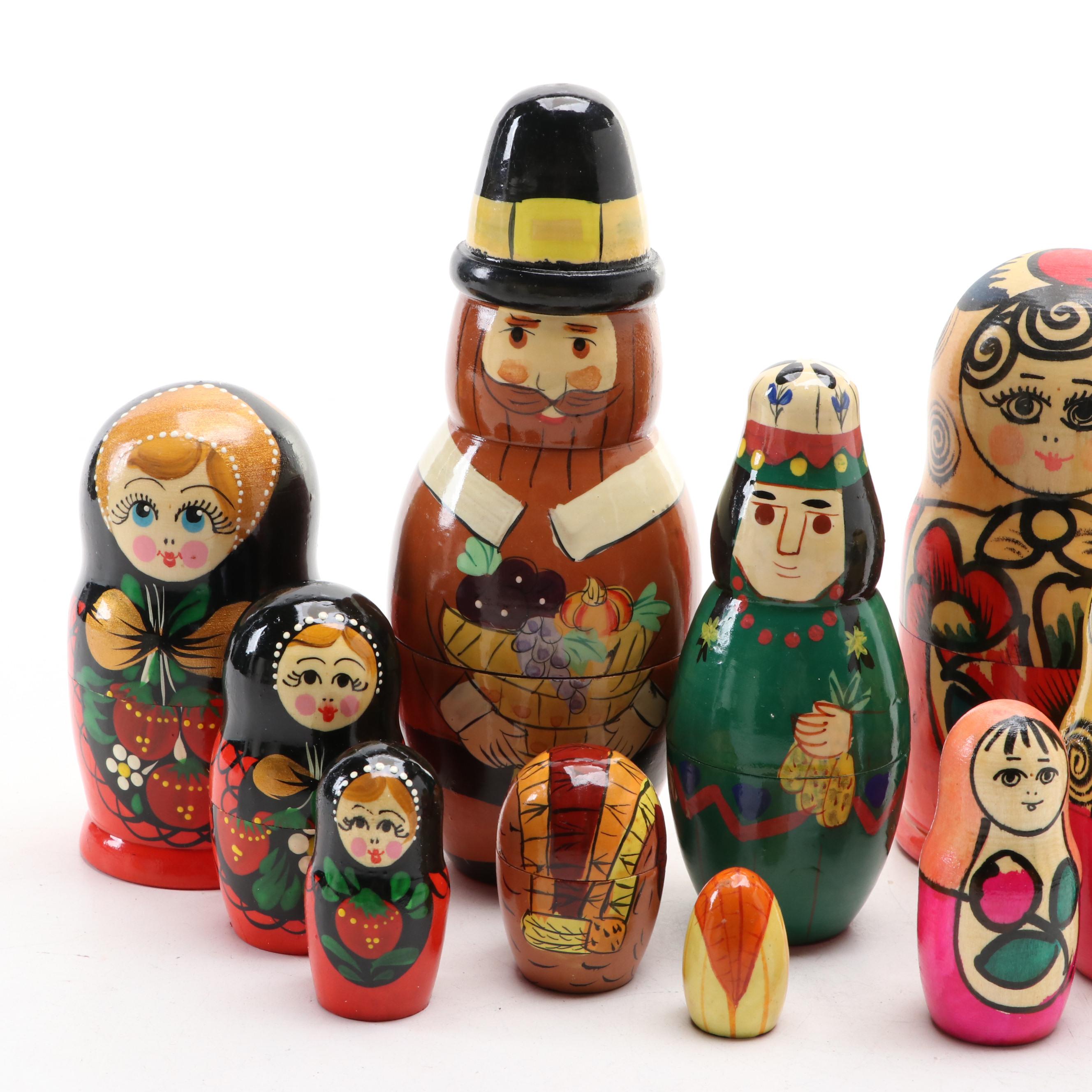 Russian and Other Hand-Painted Wooden Matryoshka Dolls