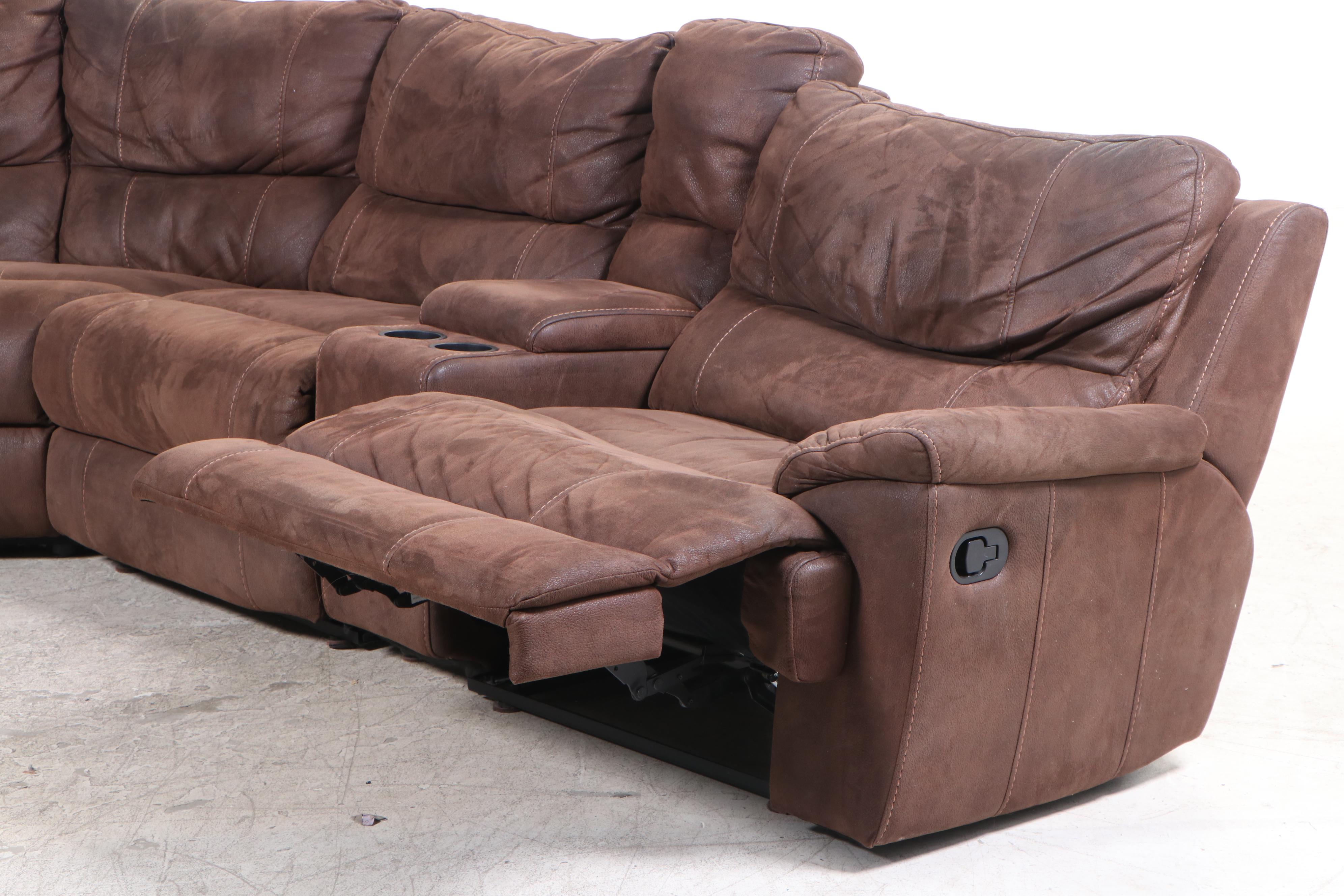 Six-Piece Man Wah Furniture Faux-Leather Triple-Reclining Sectional Sofa