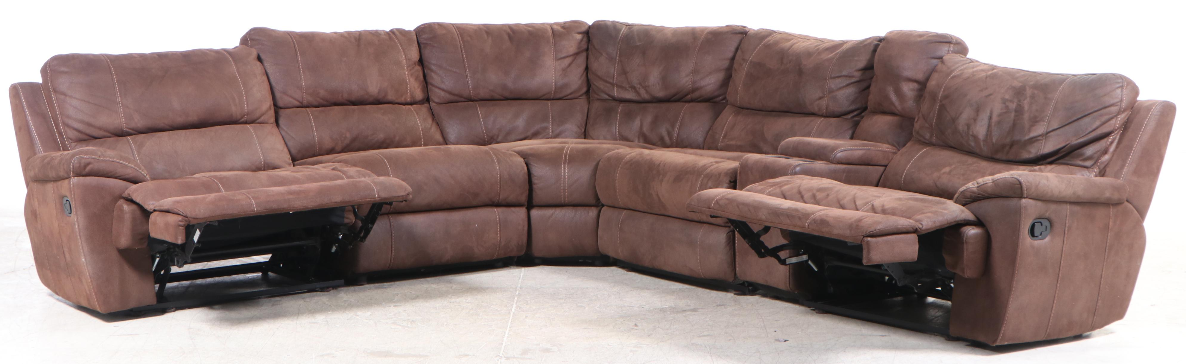 Six-Piece Man Wah Furniture Faux-Leather Triple-Reclining Sectional Sofa