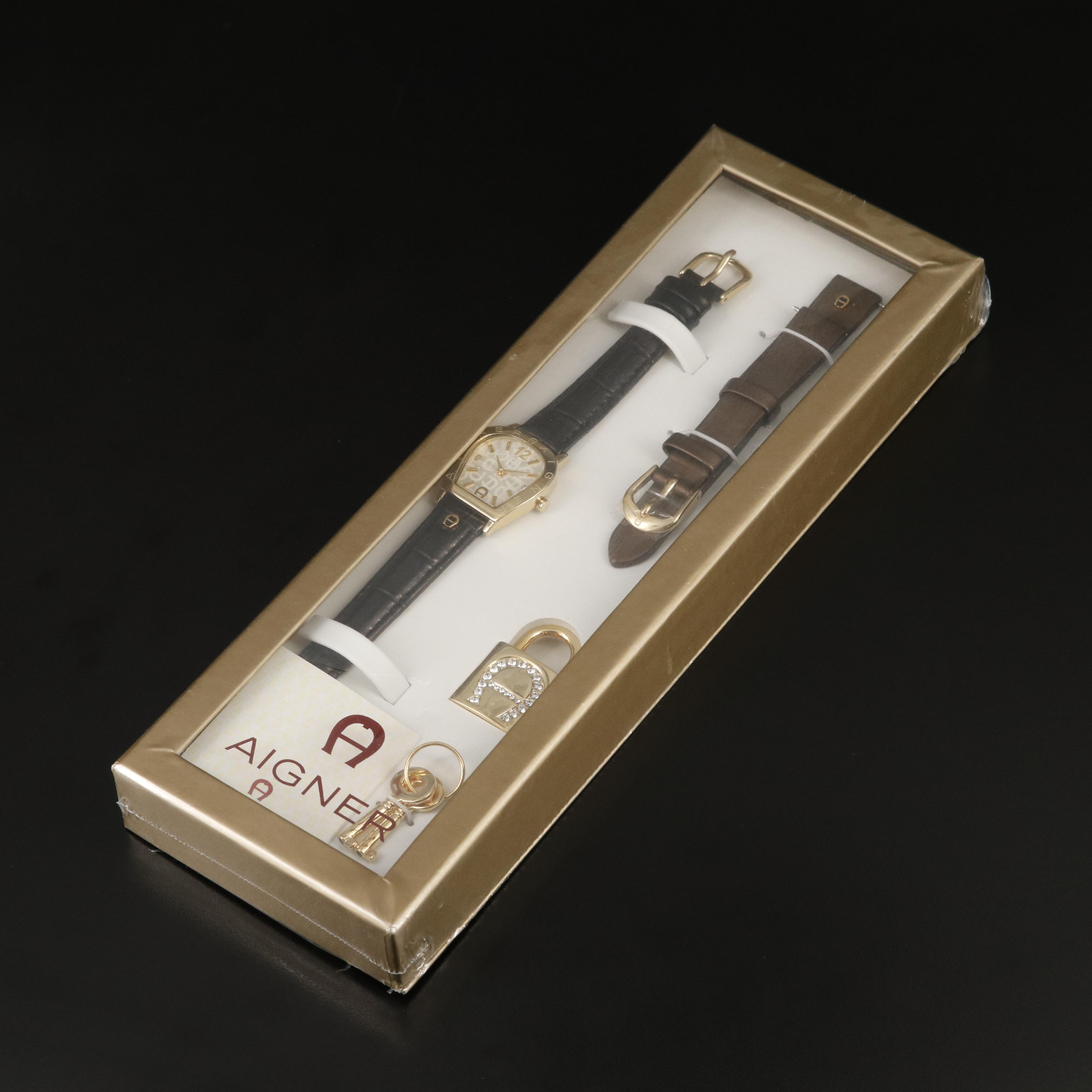 Aigner Amalfi Diamond Dial Horseshoe Design Watch and Gift Box Set