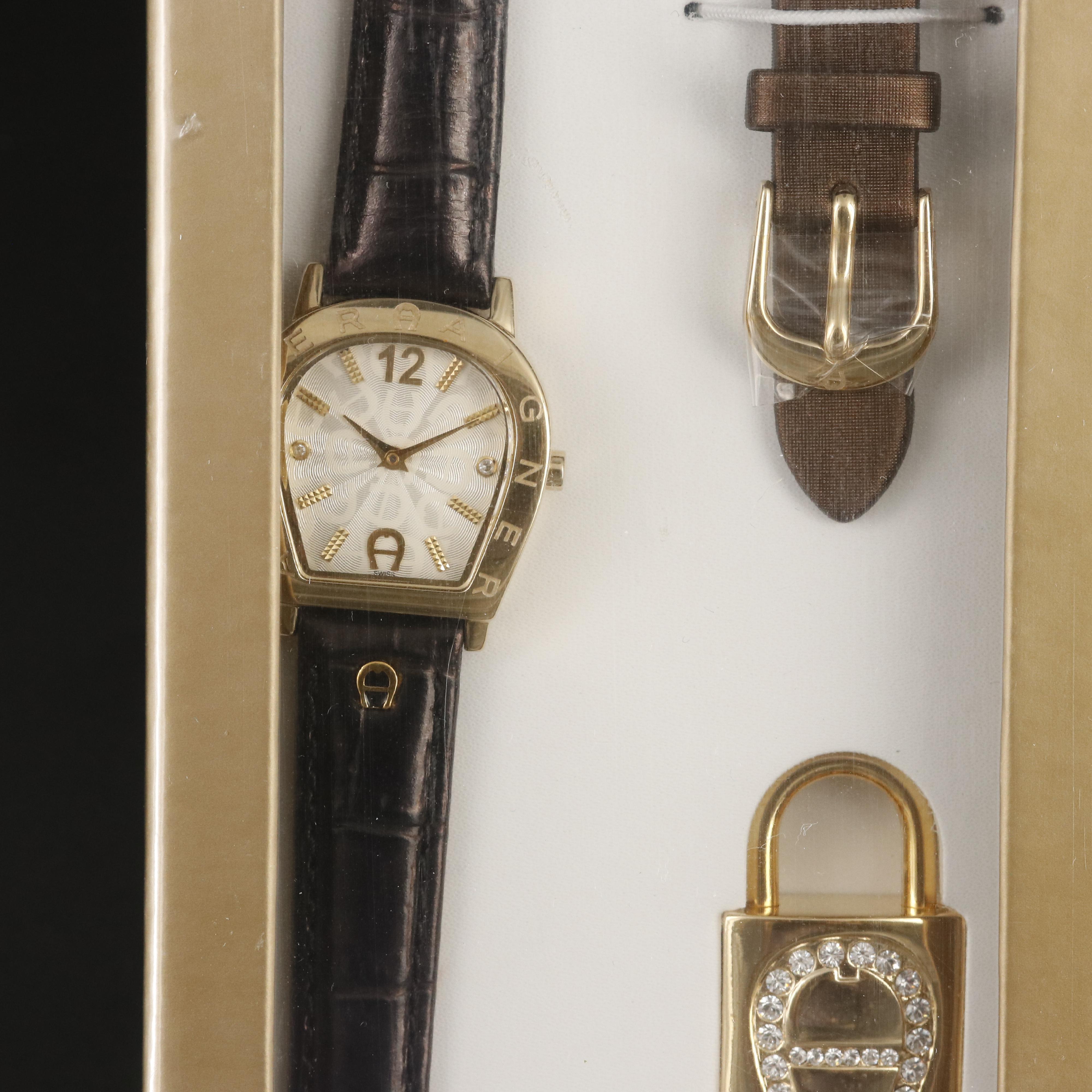 Aigner Amalfi Diamond Dial Horseshoe Design Watch and Gift Box Set