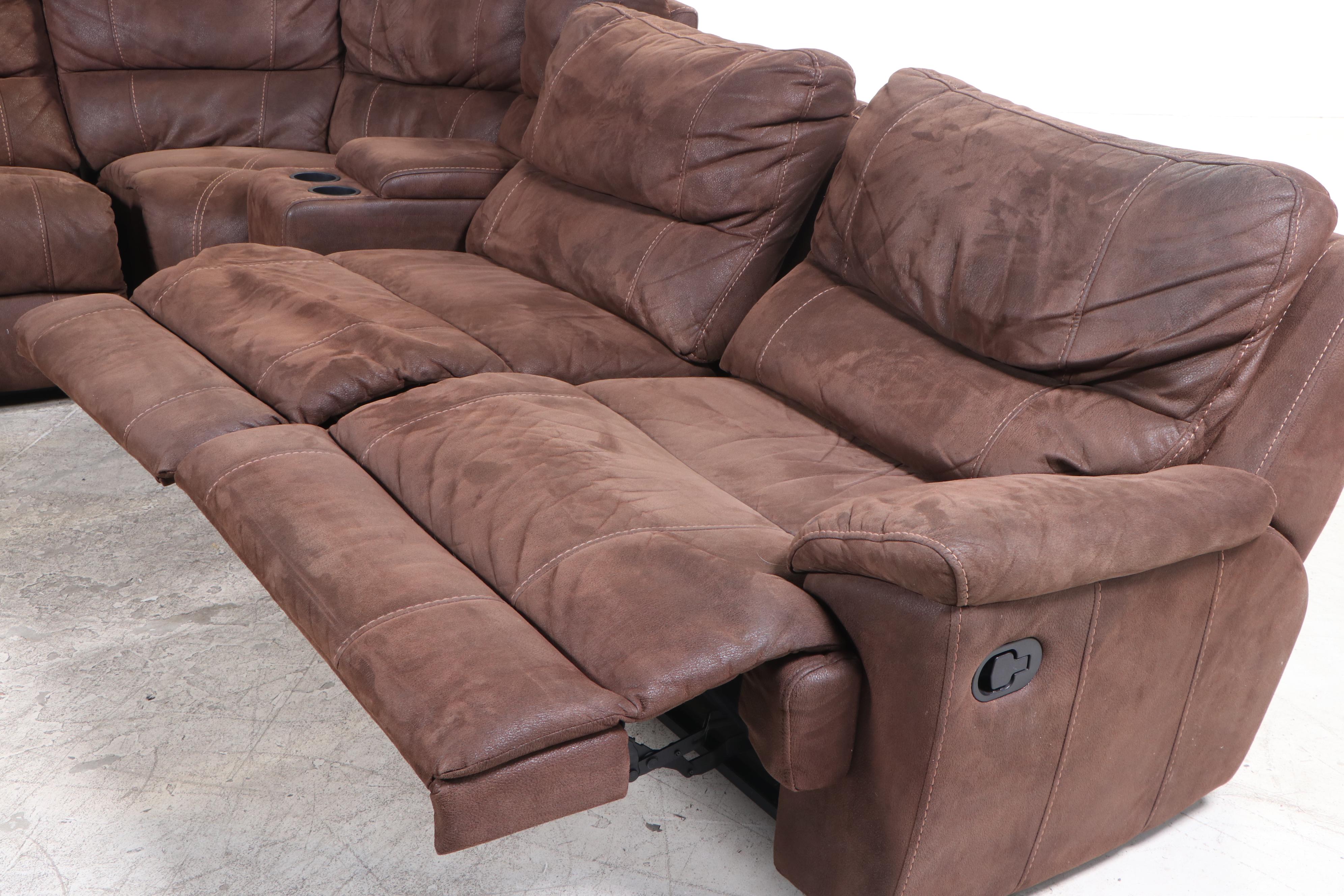 Six-Piece Man Wah Furniture Faux-Leather Triple-Reclining Sectional Sofa