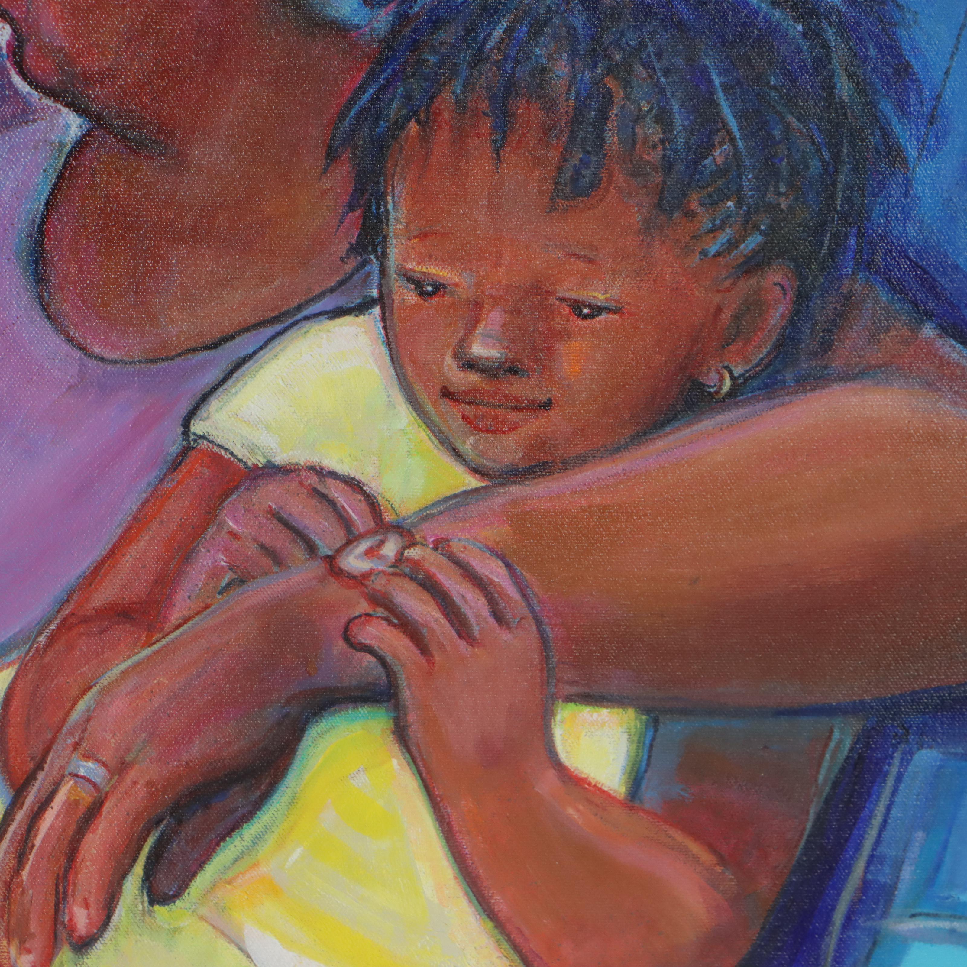 Billy Dee Williams Oil Painting of Family, Late 20th Century