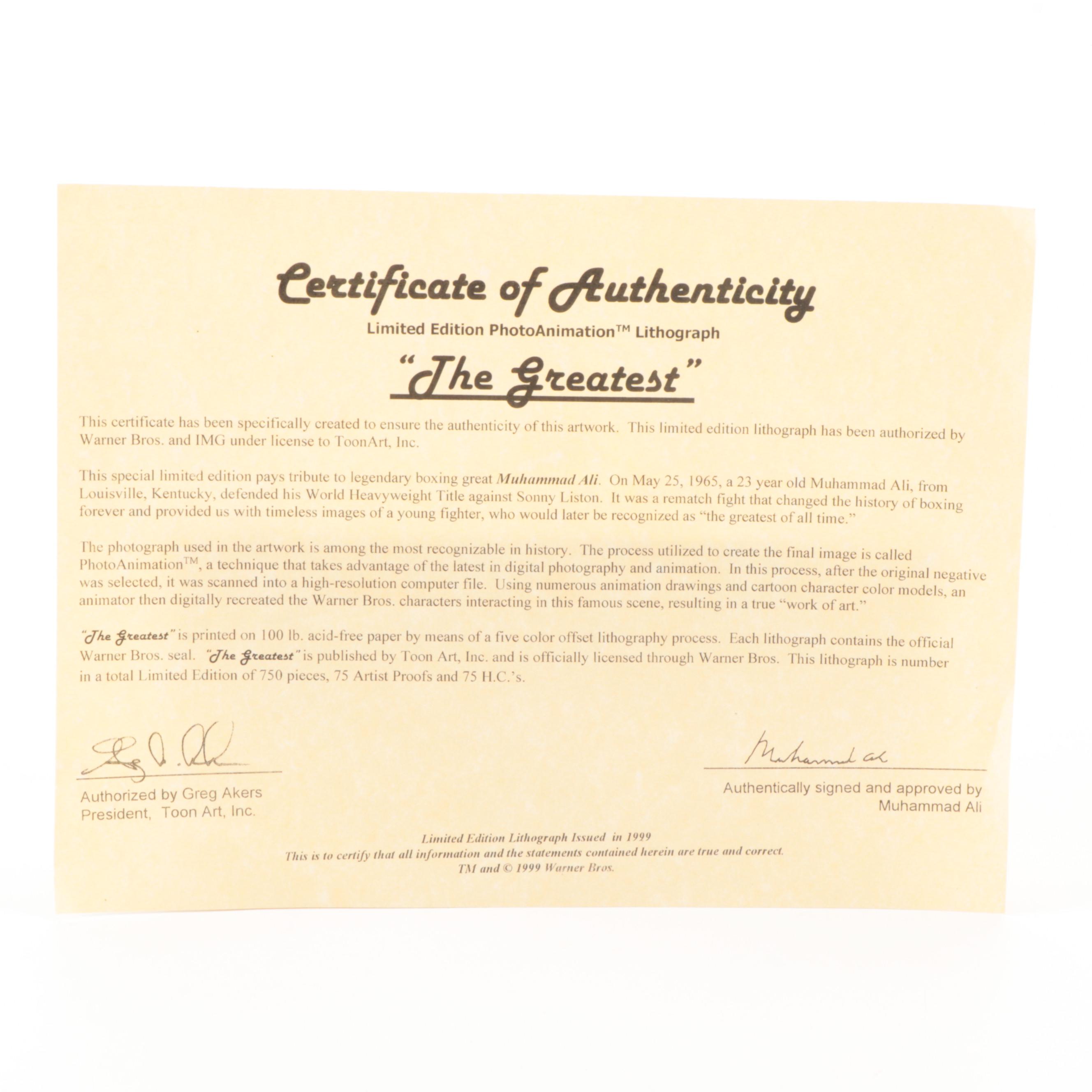 1999 Limited Edition Muhammad Ali "The Greatest" Looney Tunes Lithograph