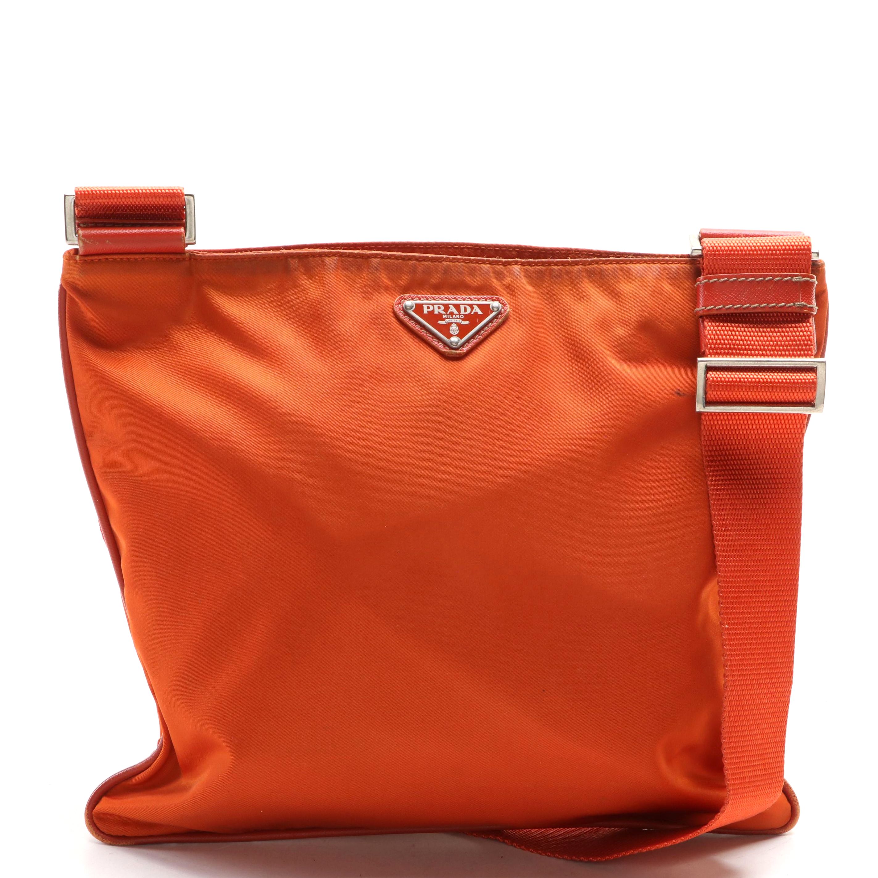 Prada Nylon Flat Crossbody Bag with Saffiano Leather Trim