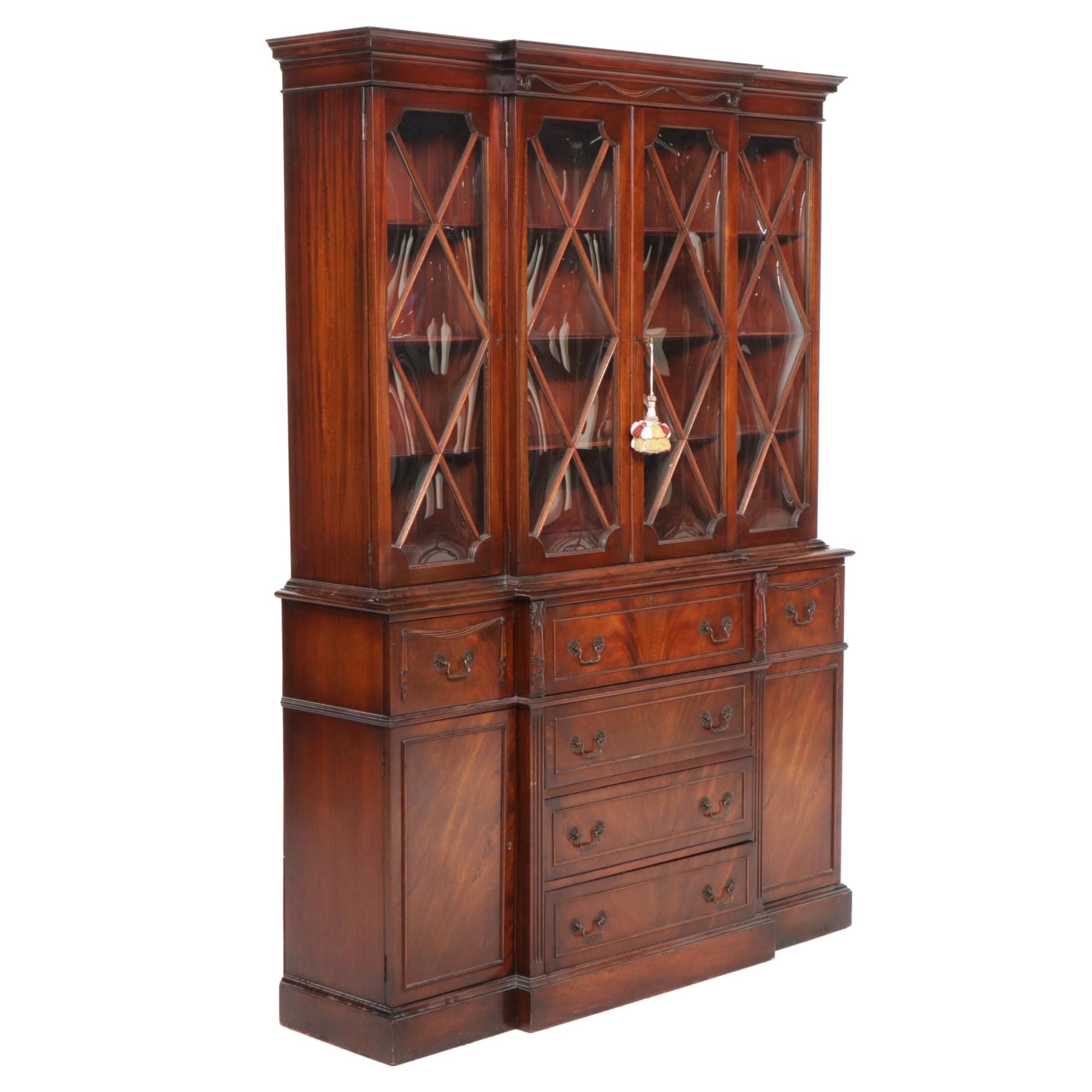 Grand Rapids Federal Style Mahogany Breakfront Secretary Bookcase, Circa 1940