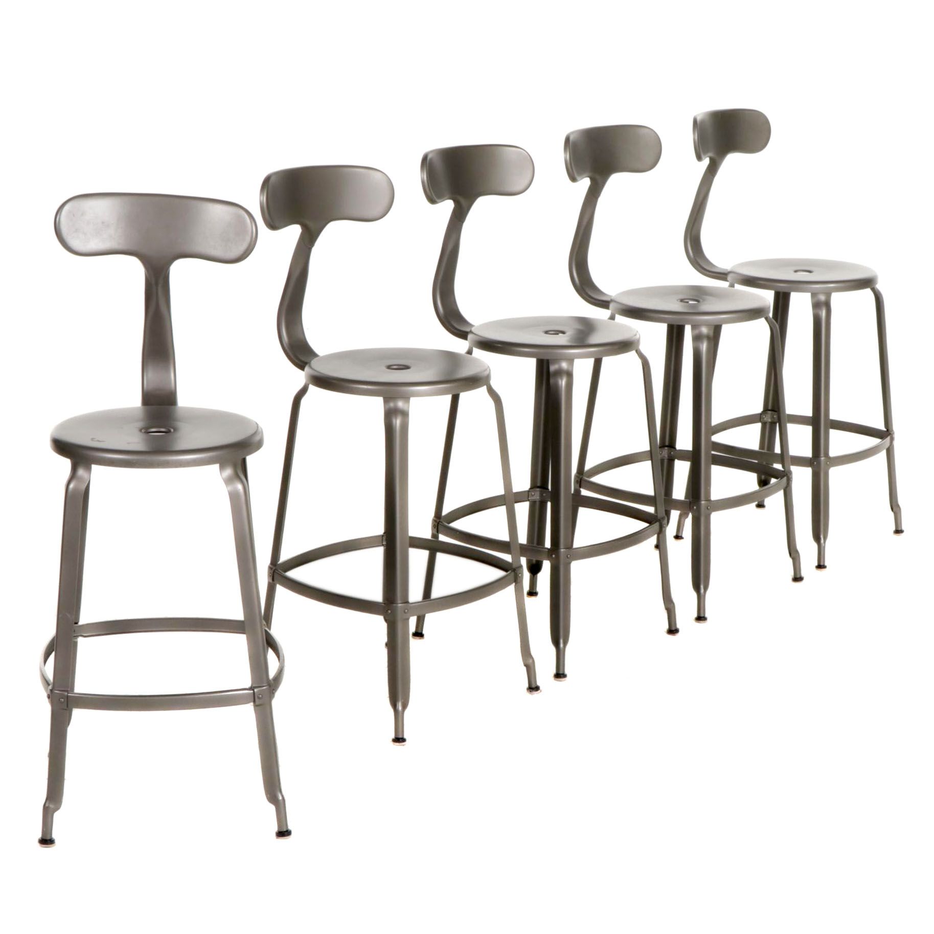 Five Restoration Hardware French T-Back Metal Counter-Height Barstools