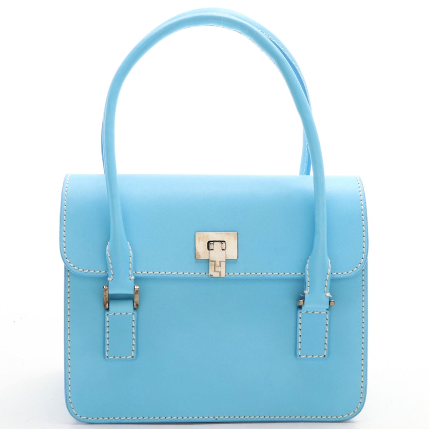 Lambertson Truex Boxcar Top Handle Bag in Blue Leather