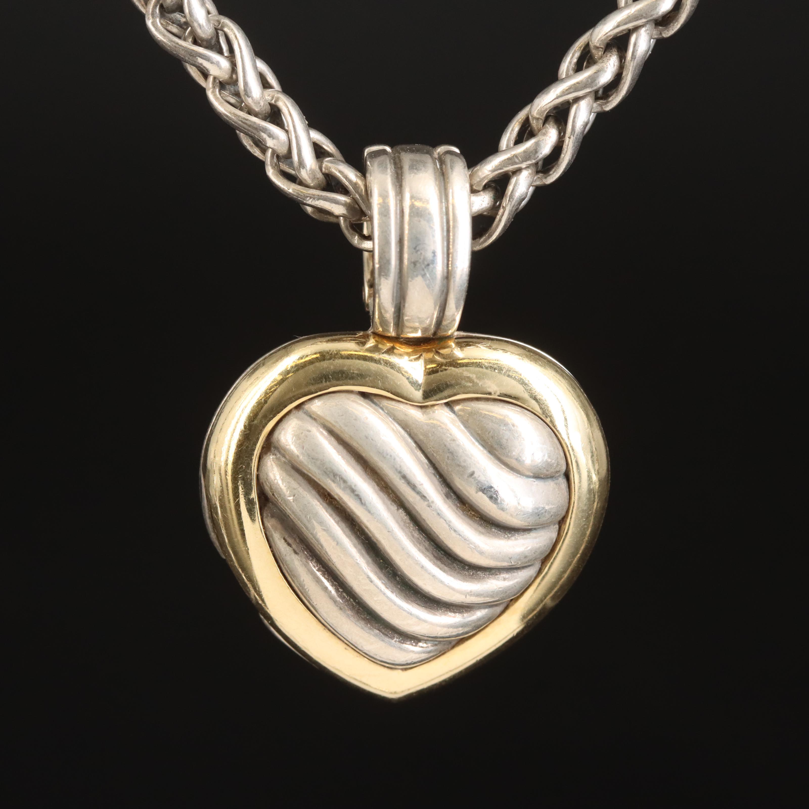David Yurman Sterling Heart Enhancer Locket Necklace with 18K Accent