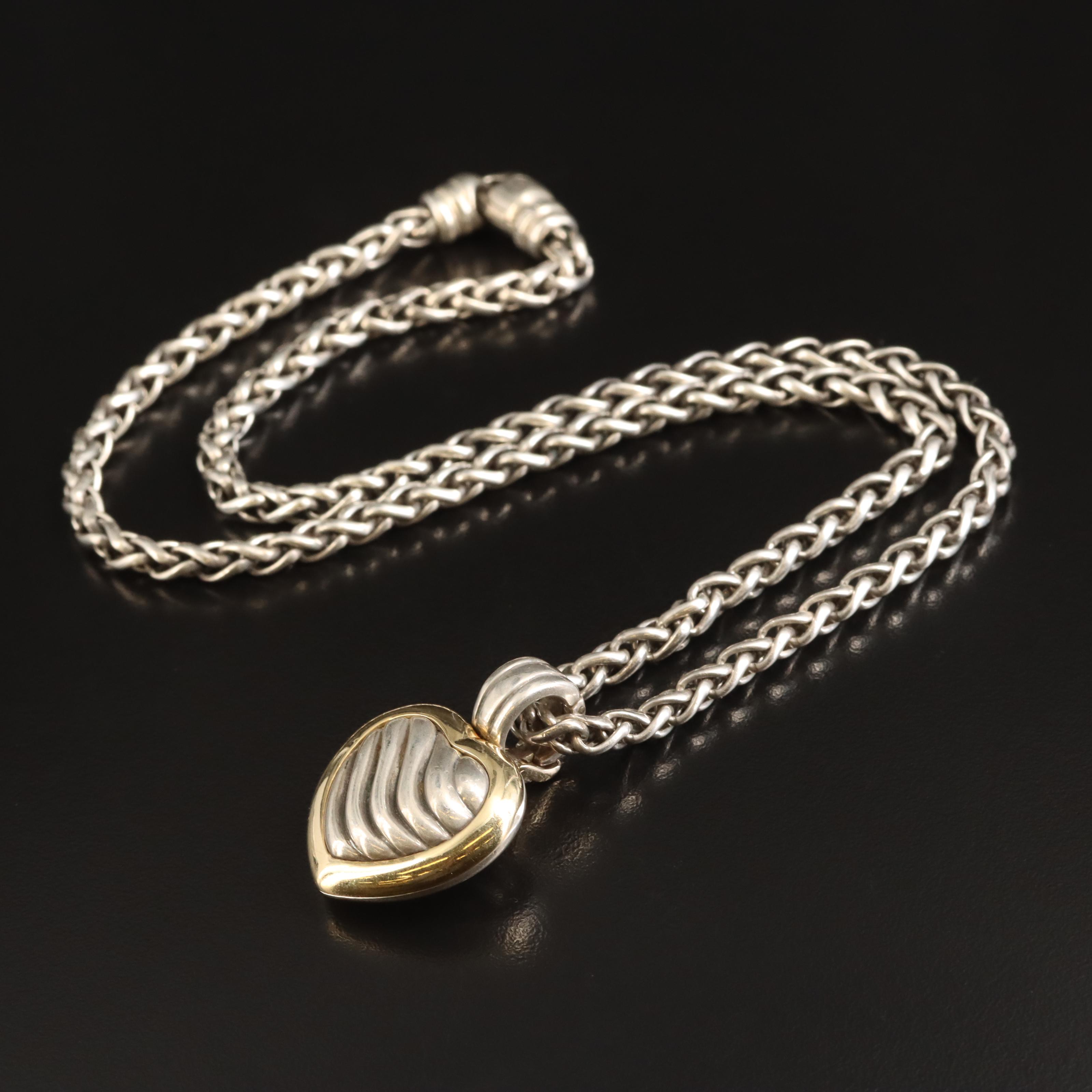 David Yurman Sterling Heart Enhancer Locket Necklace with 18K Accent