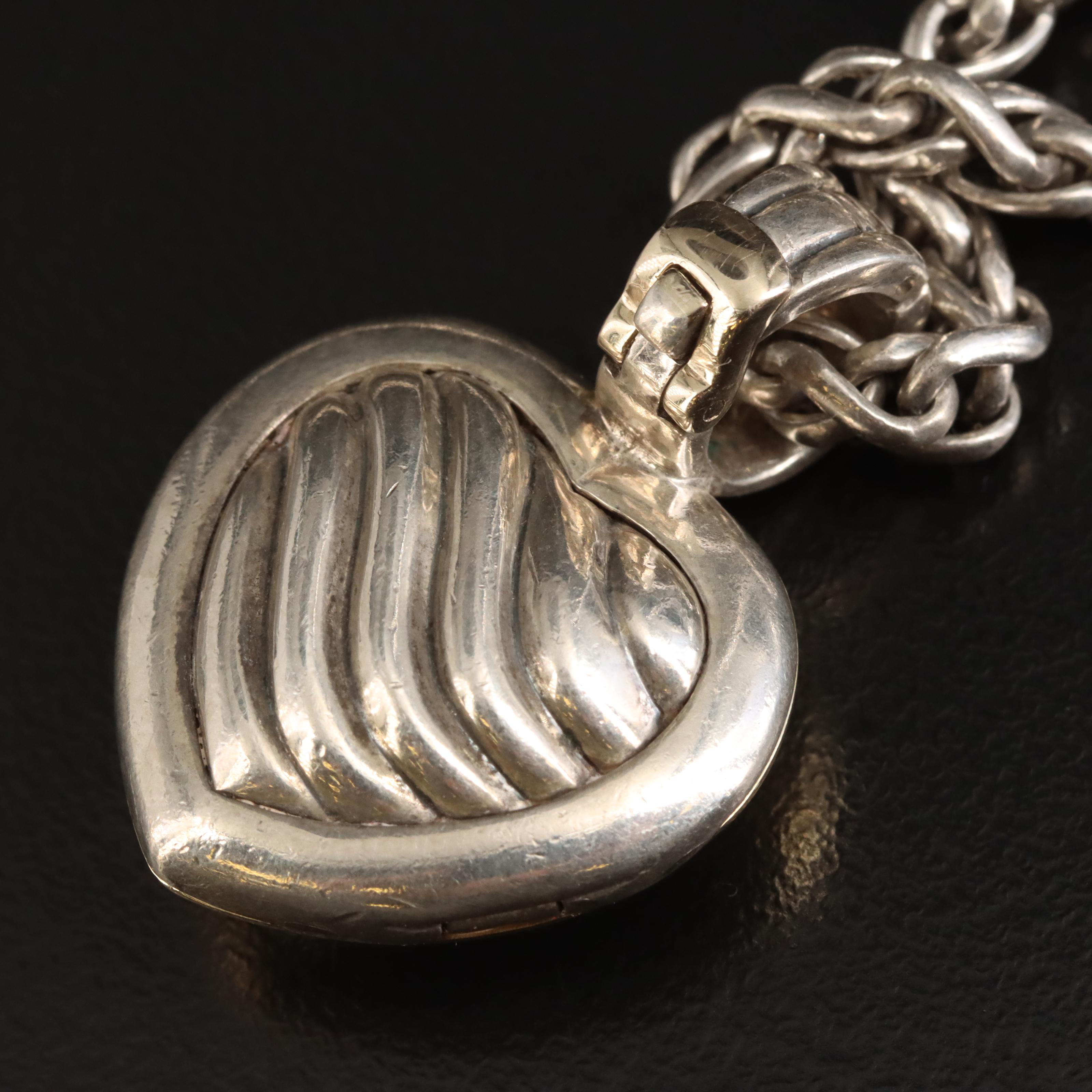 David Yurman Sterling Heart Enhancer Locket Necklace with 18K Accent