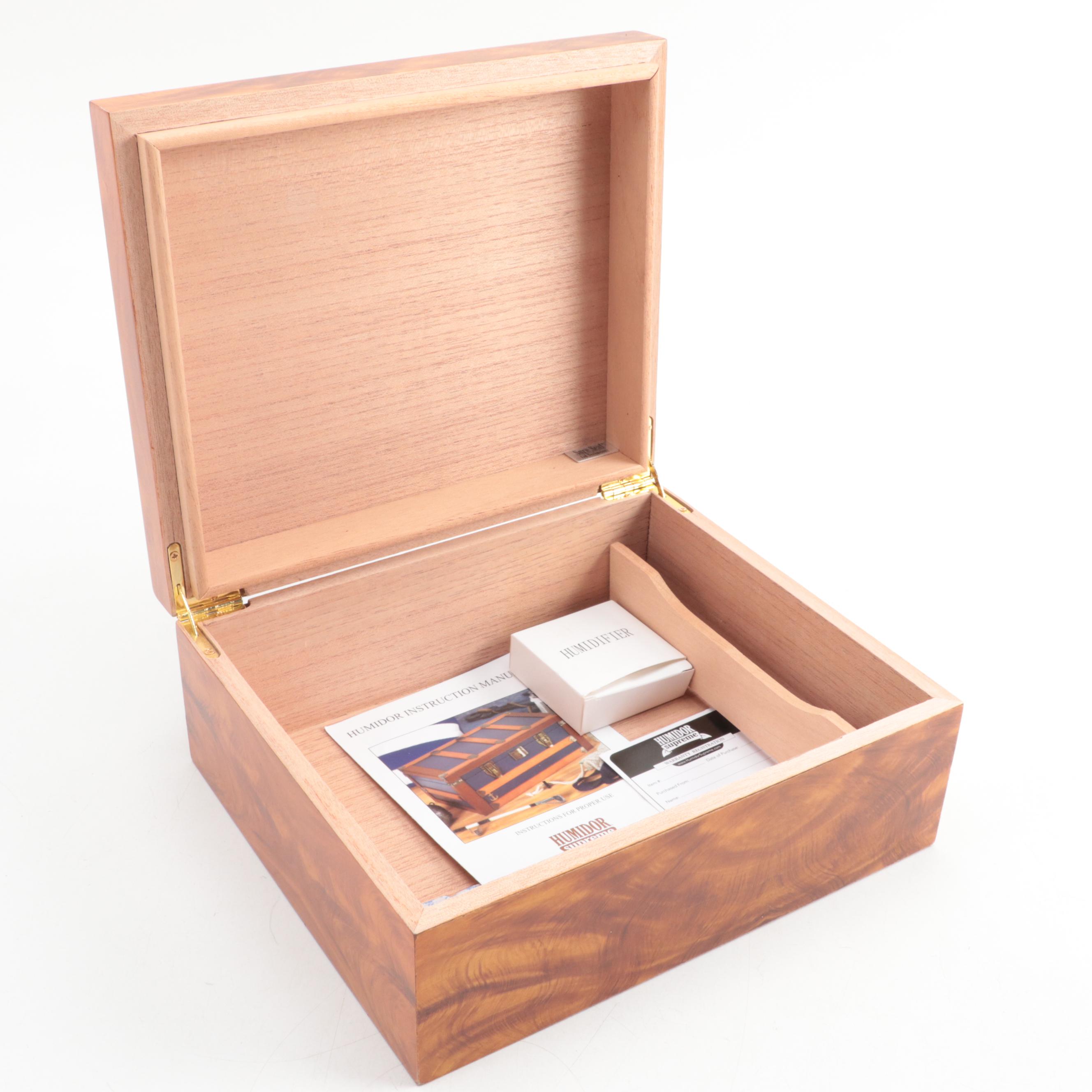 Figured Wood and Cedar Lined Humidor Supreme with Humidifier