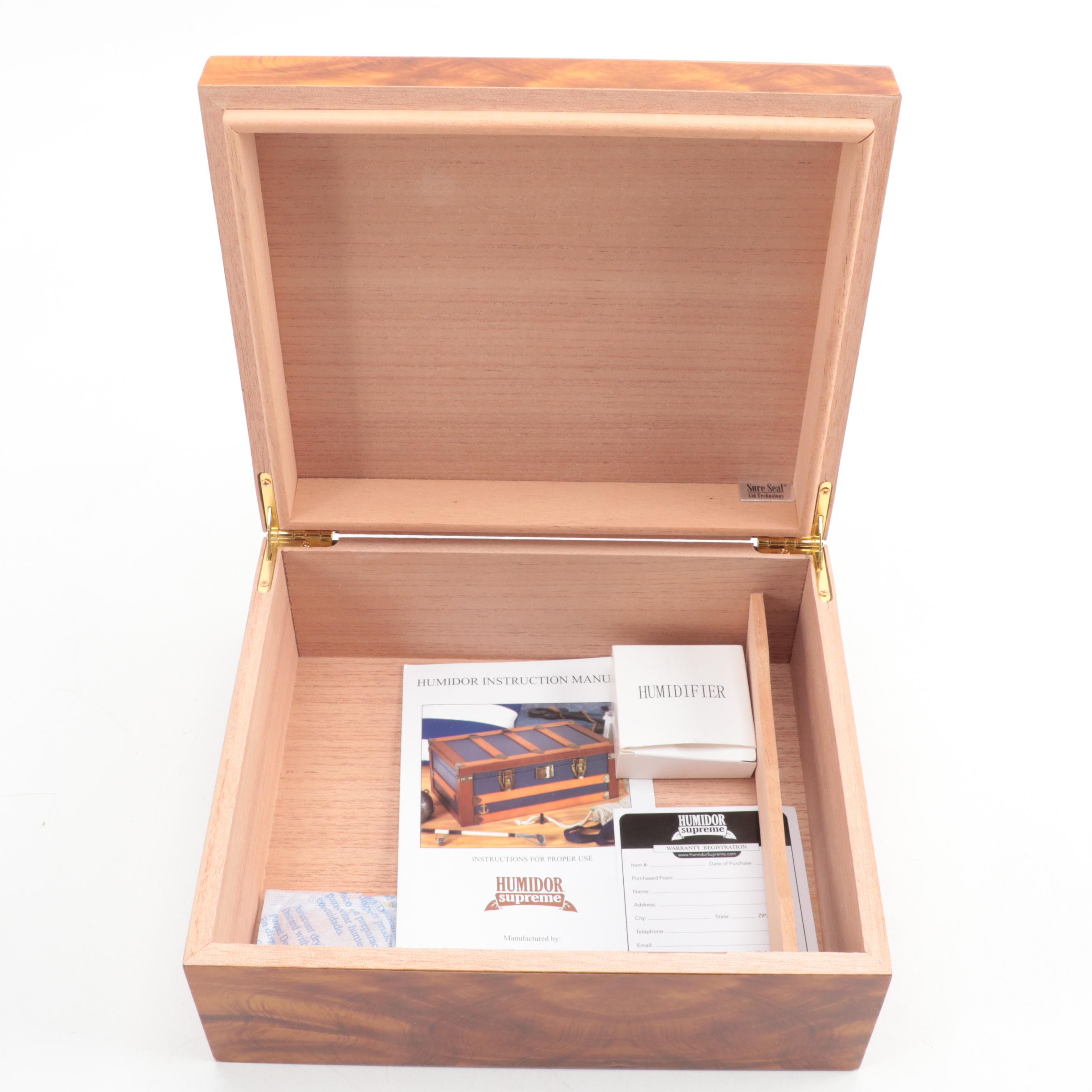 Figured Wood and Cedar Lined Humidor Supreme with Humidifier