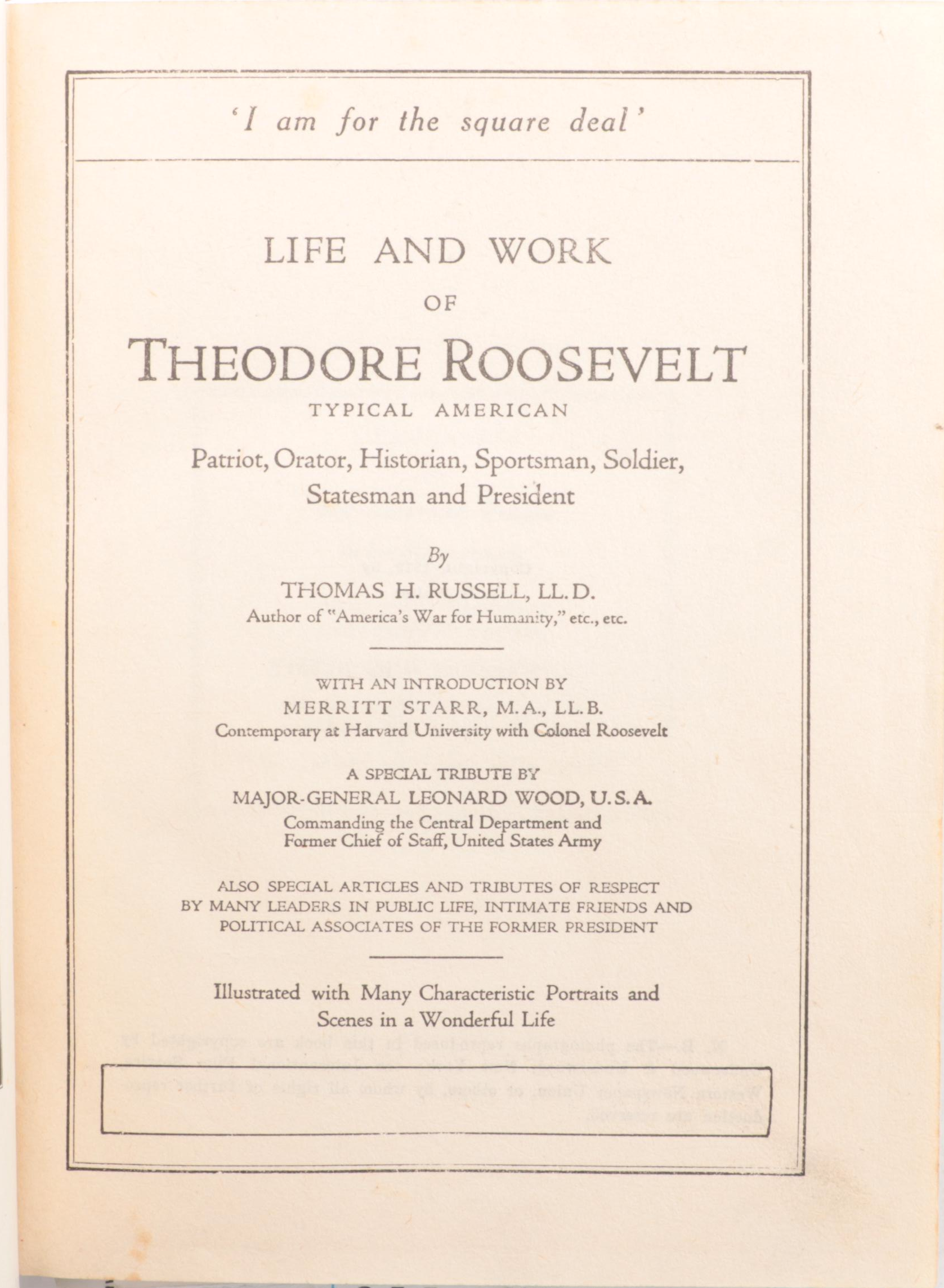 Memorial Edition "Life and Work of Theodore Roosevelt" by Thomas H. Russell