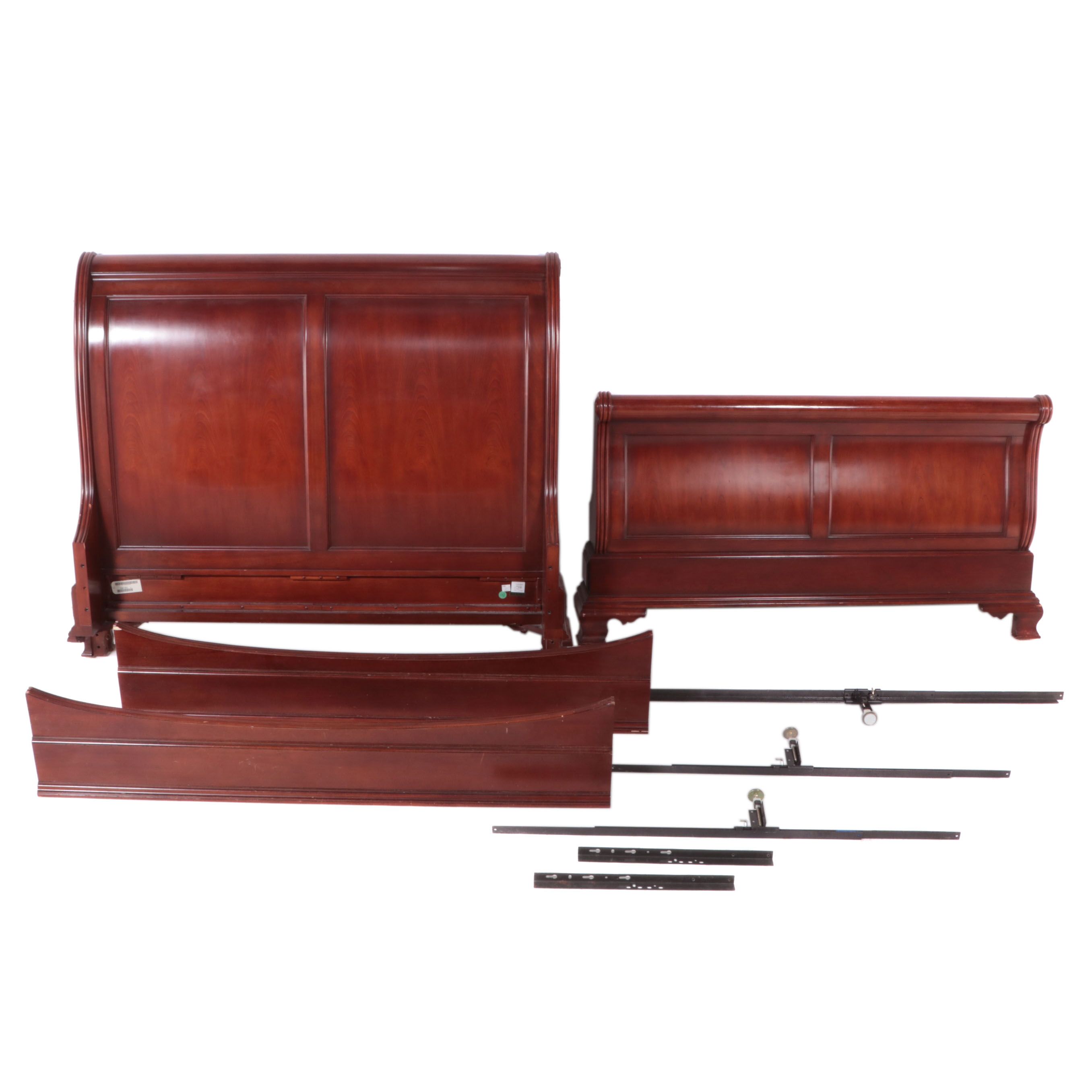 Classical Style Cherrywood-Stained Queen Size Sleigh Bed Frame