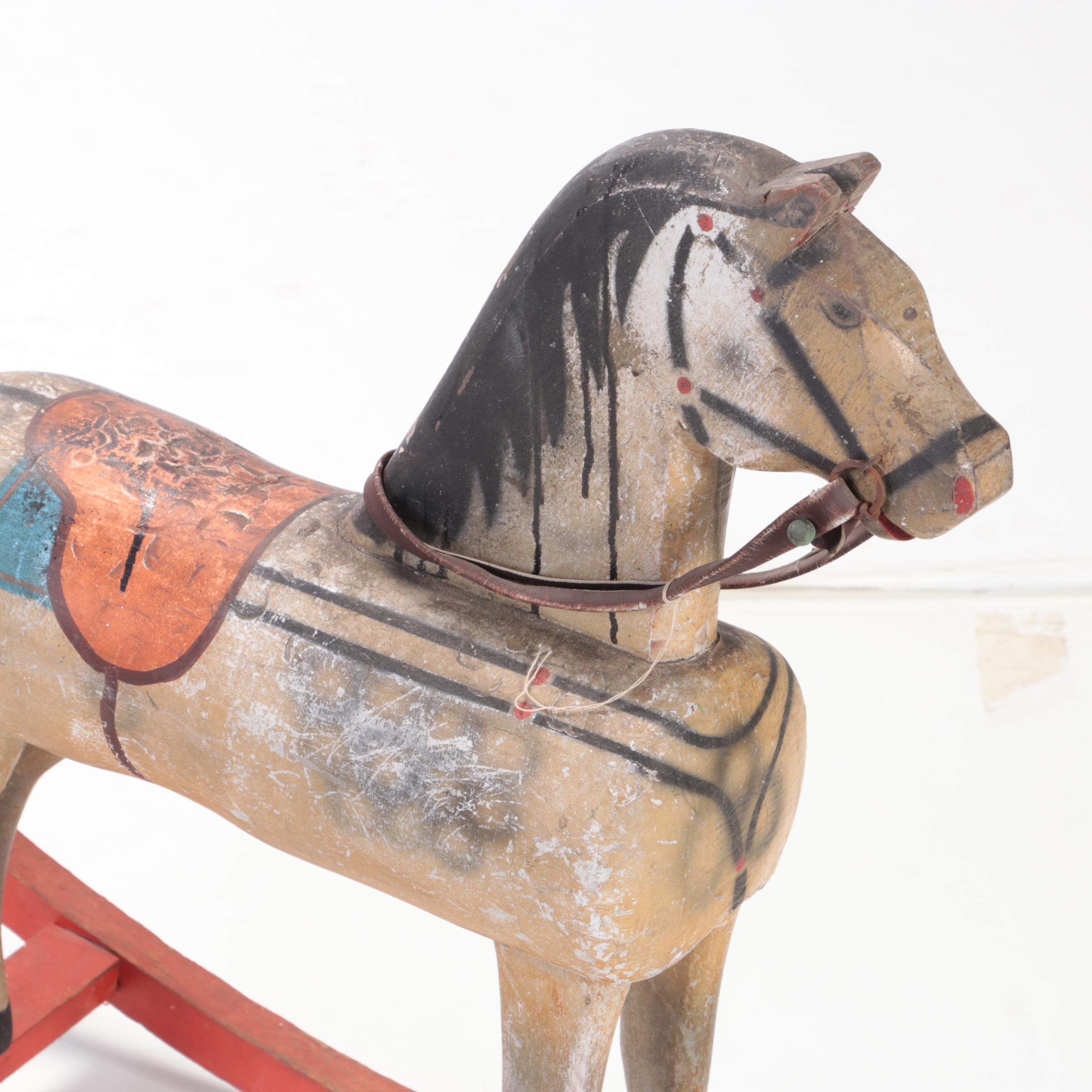Hand-Carved and Painted Wooden Rocking Horse