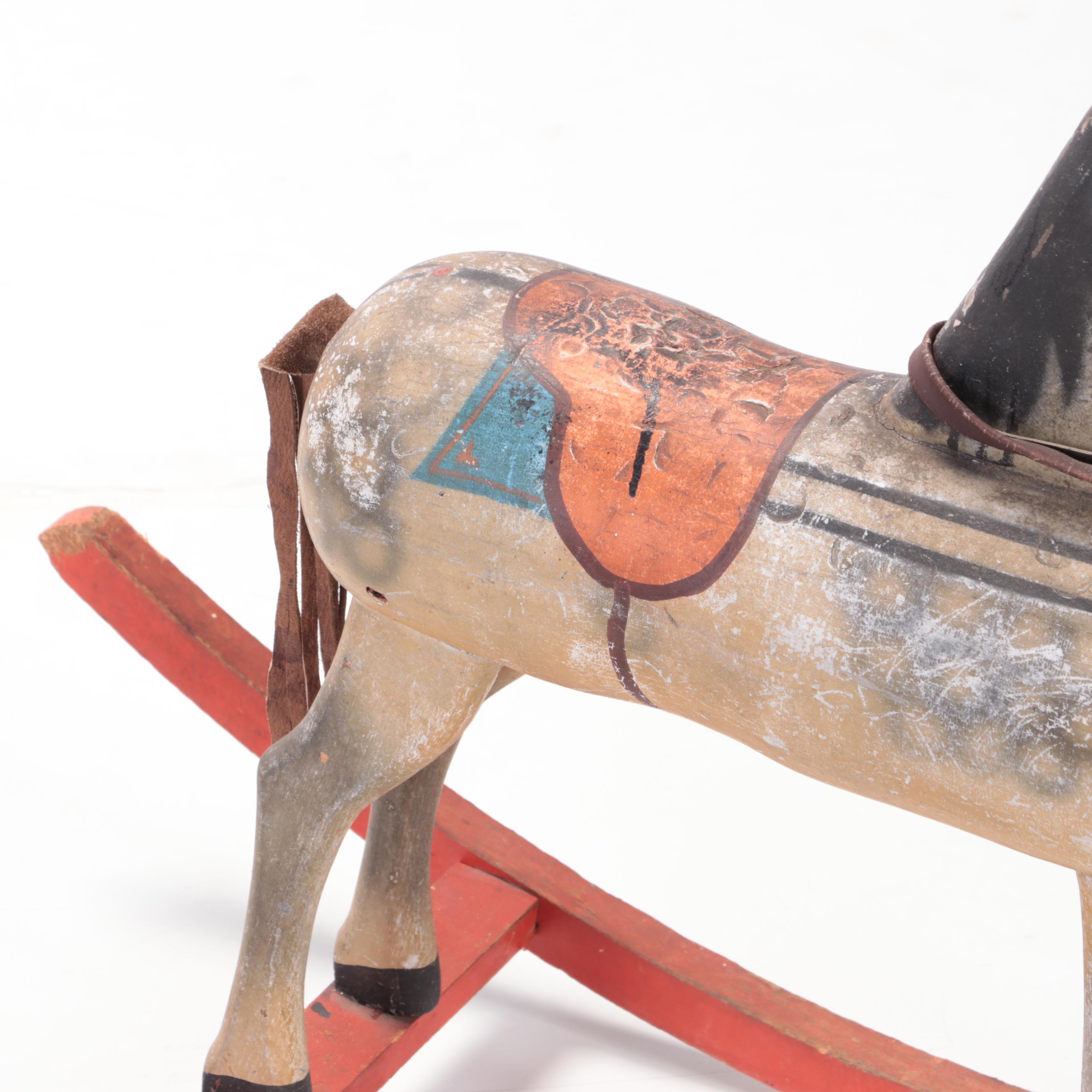 Hand-Carved and Painted Wooden Rocking Horse