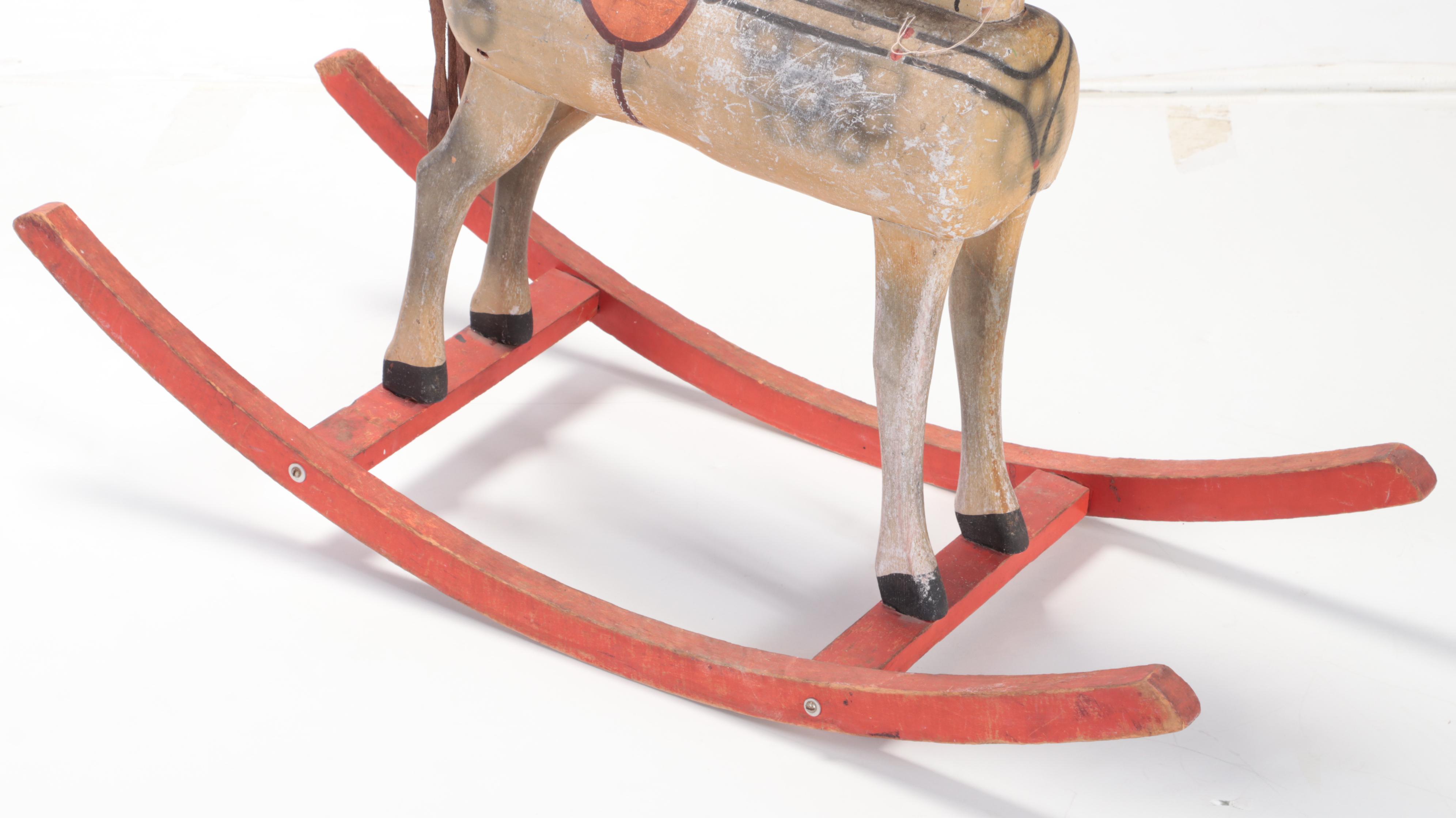 Hand-Carved and Painted Wooden Rocking Horse