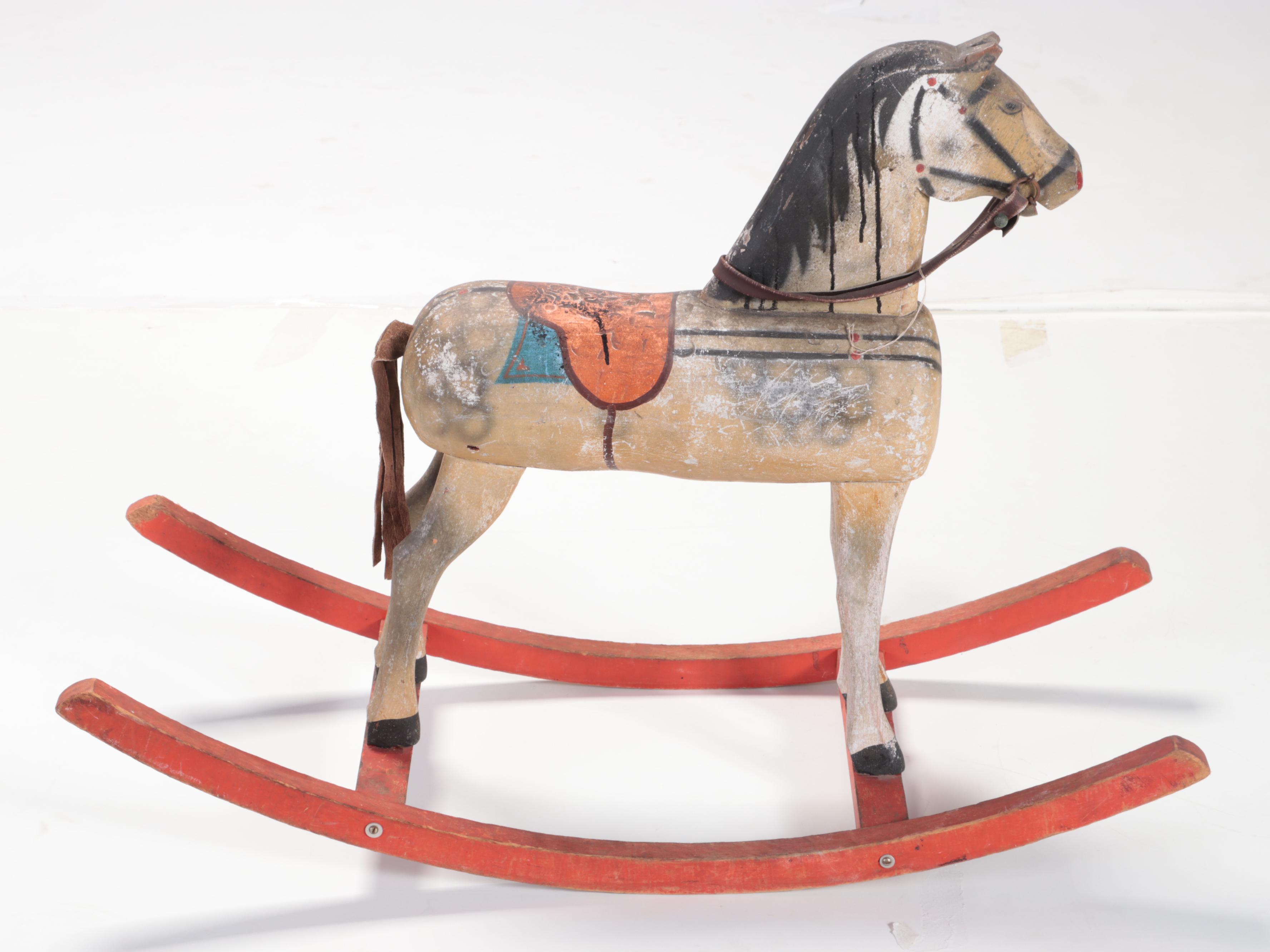 Hand-Carved and Painted Wooden Rocking Horse