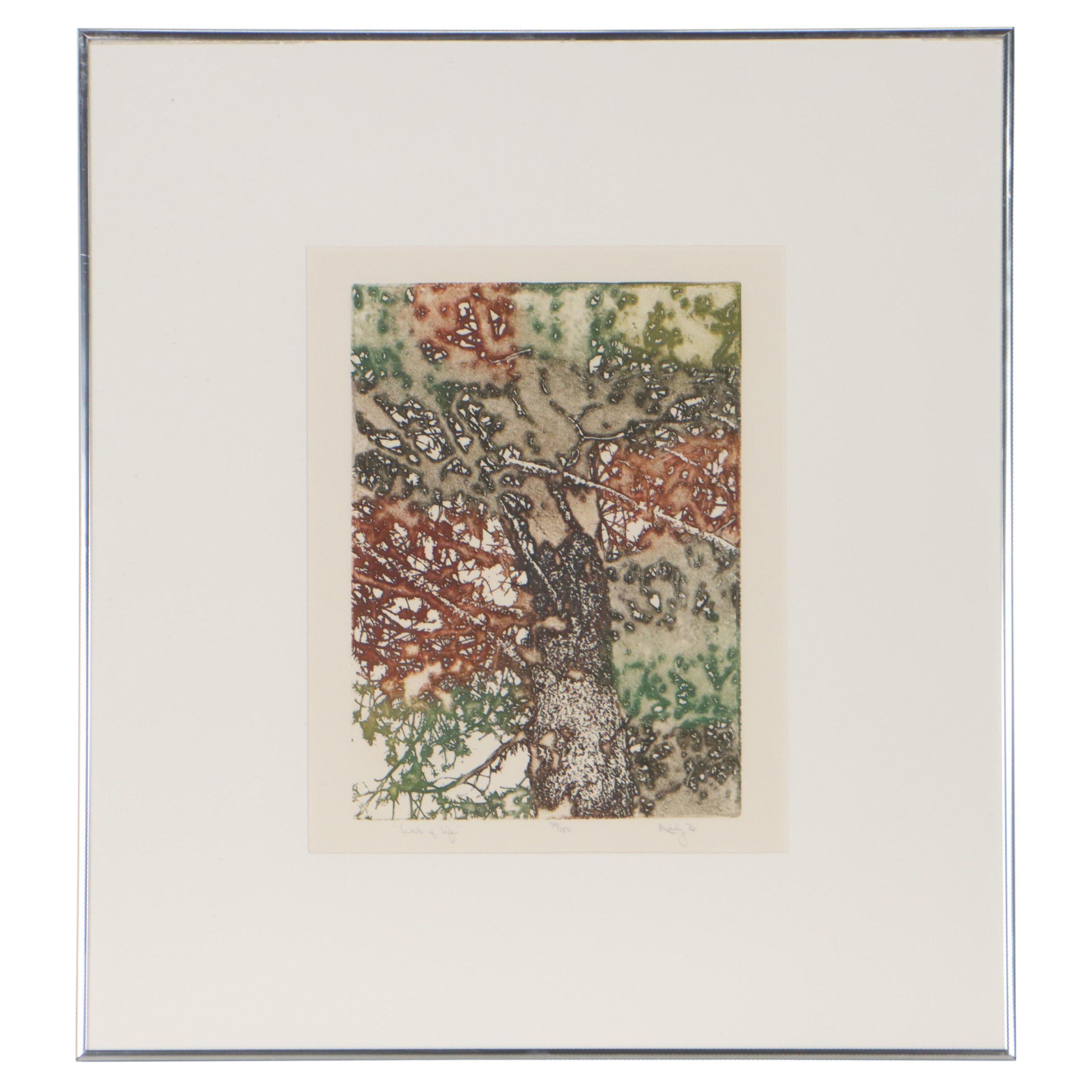 Maidy Morhous Aquatint Etching "Web of Life," 1976