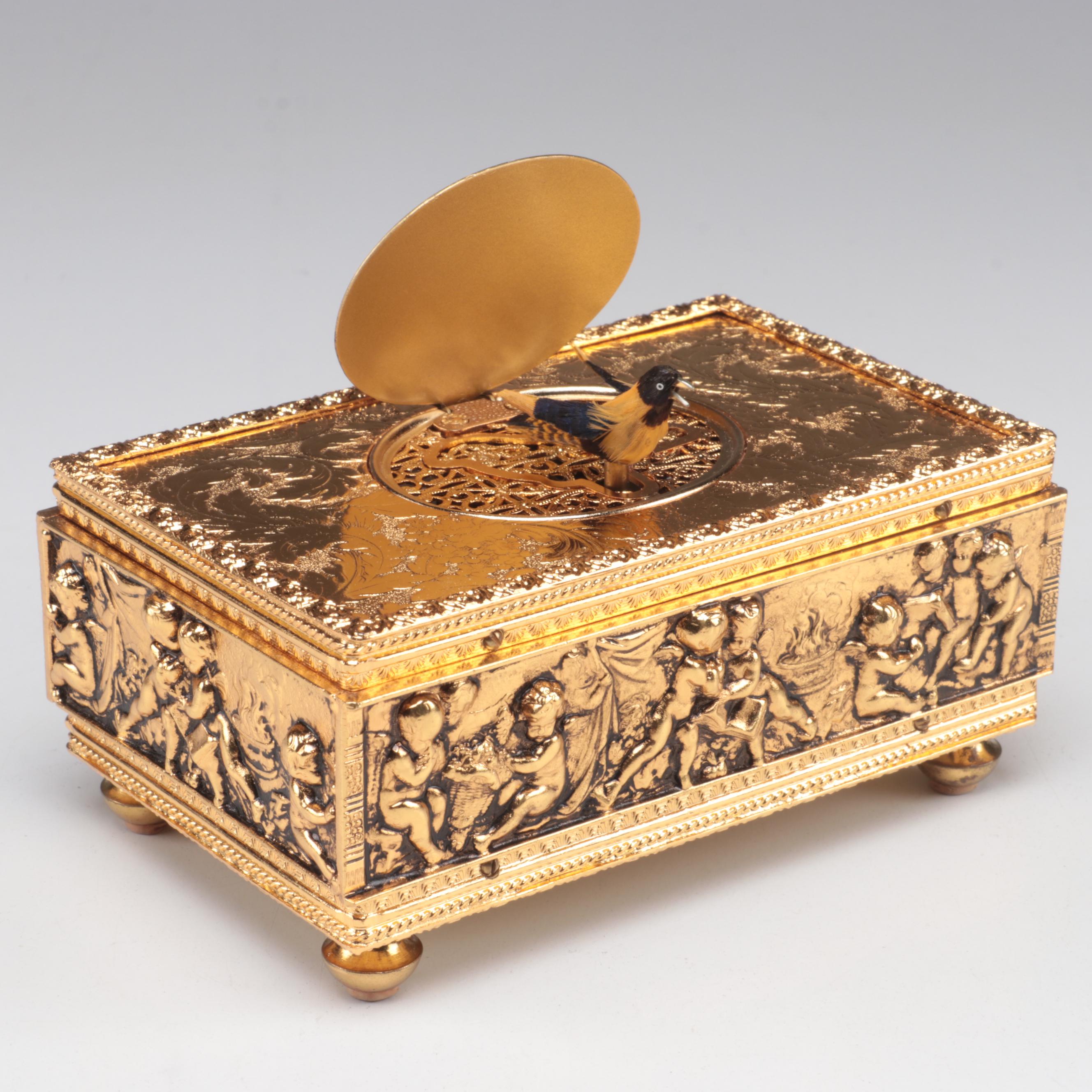 Gilt Metal and Enamel Lid Automaton Box