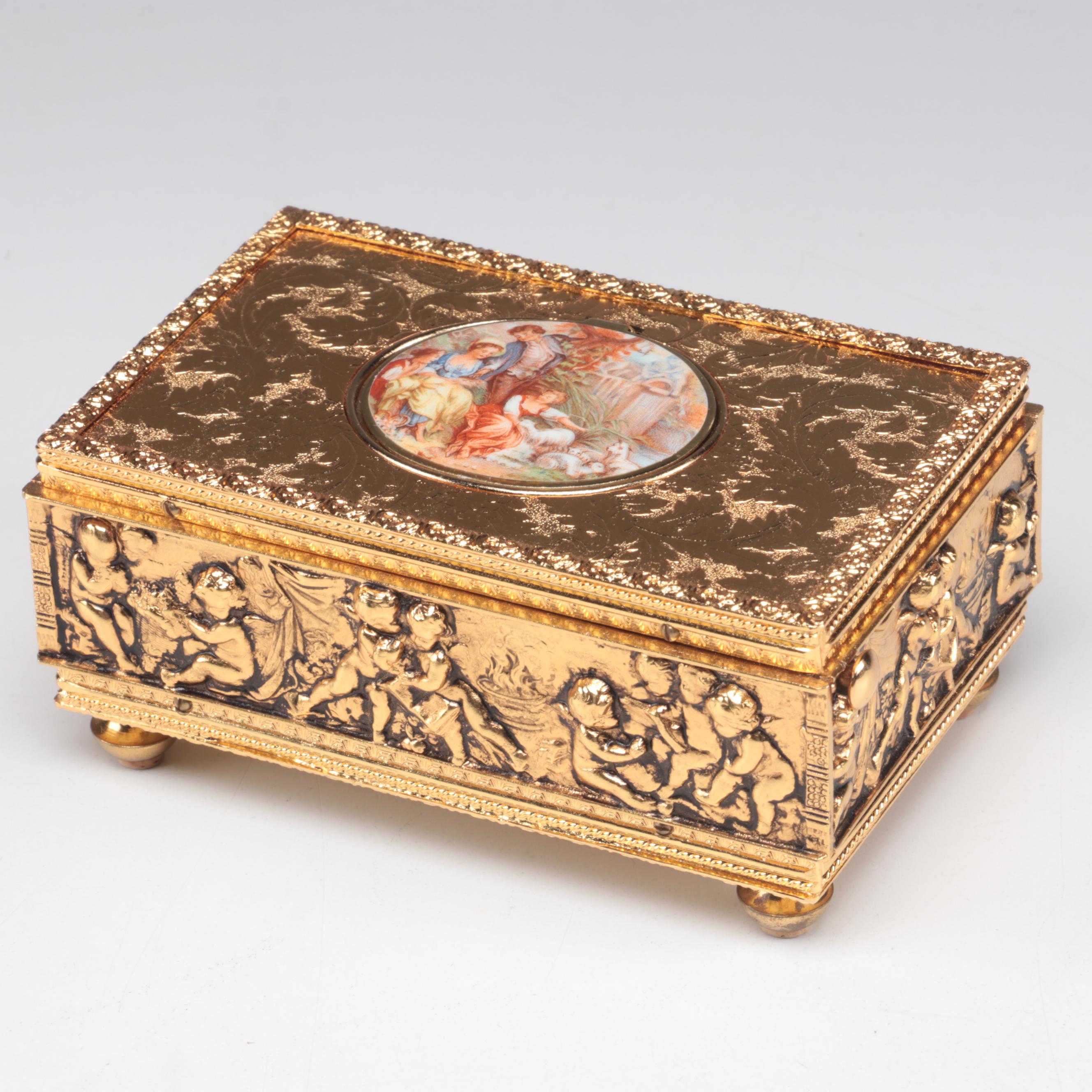 Gilt Metal and Enamel Lid Automaton Box