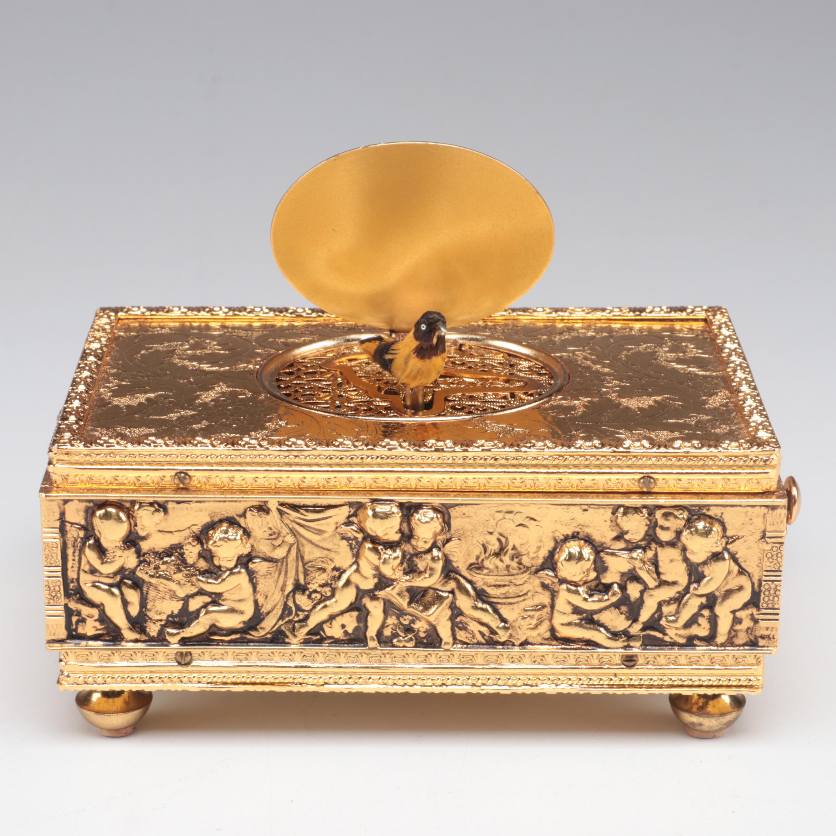 Gilt Metal and Enamel Lid Automaton Box