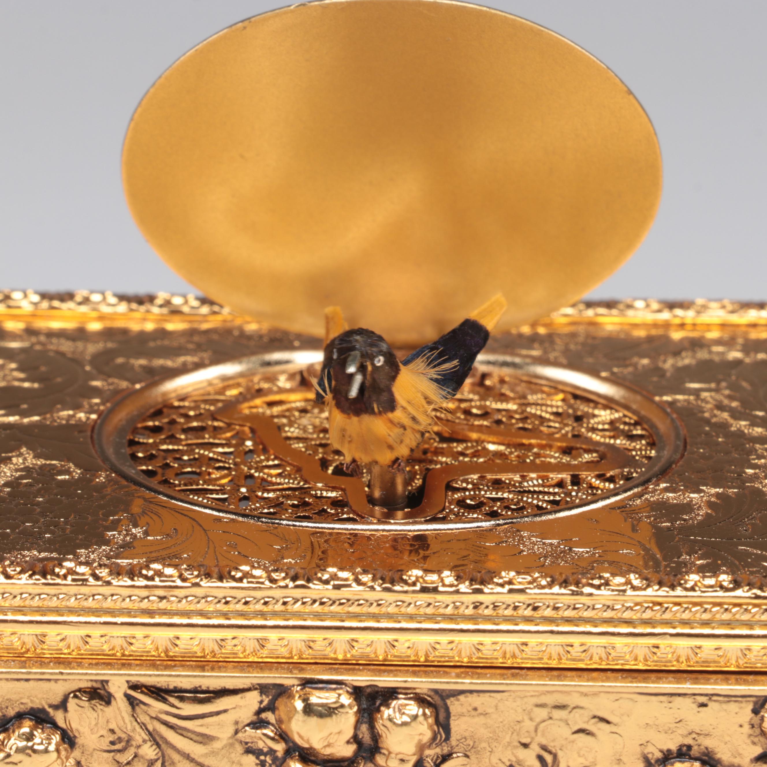 Gilt Metal and Enamel Lid Automaton Box