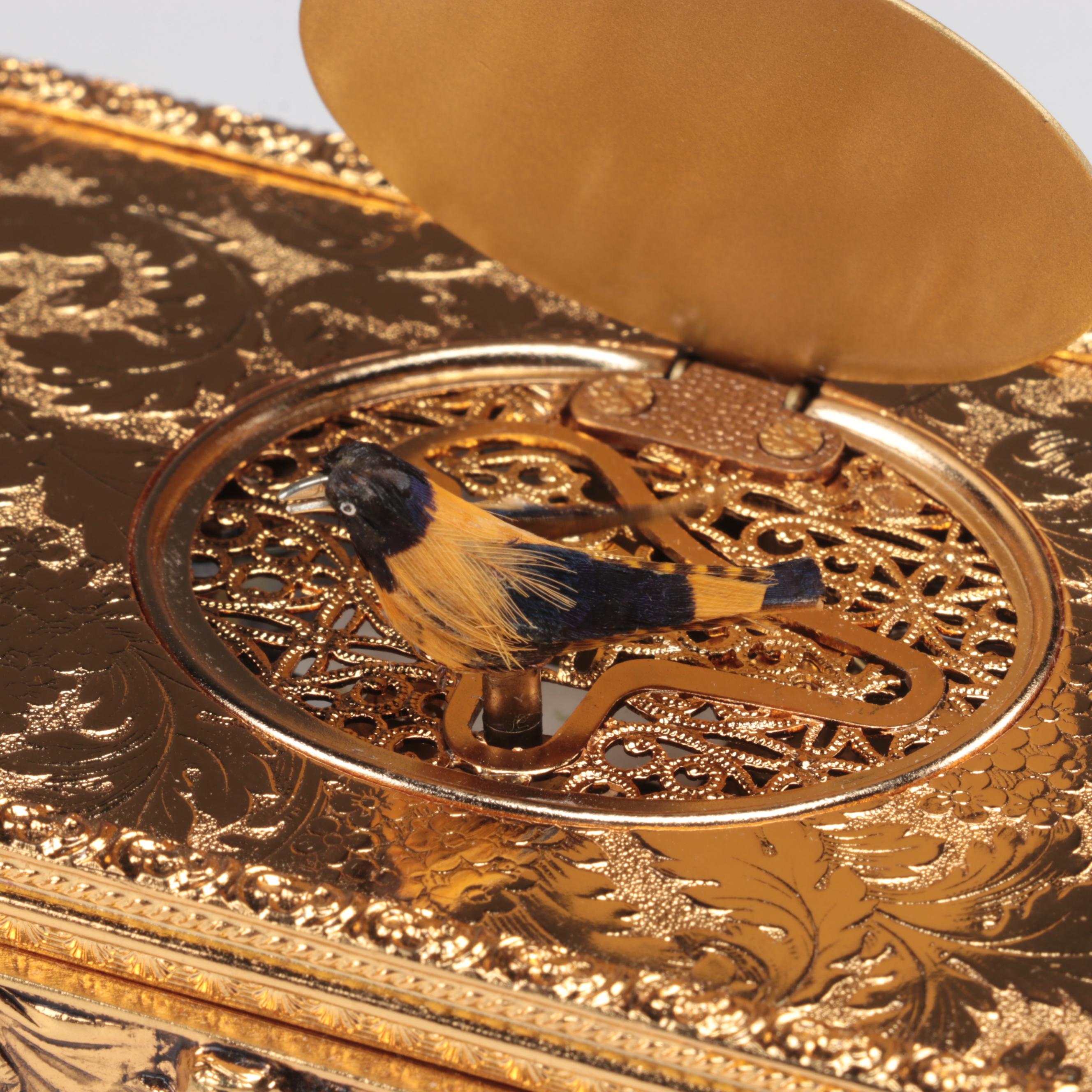 Gilt Metal and Enamel Lid Automaton Box