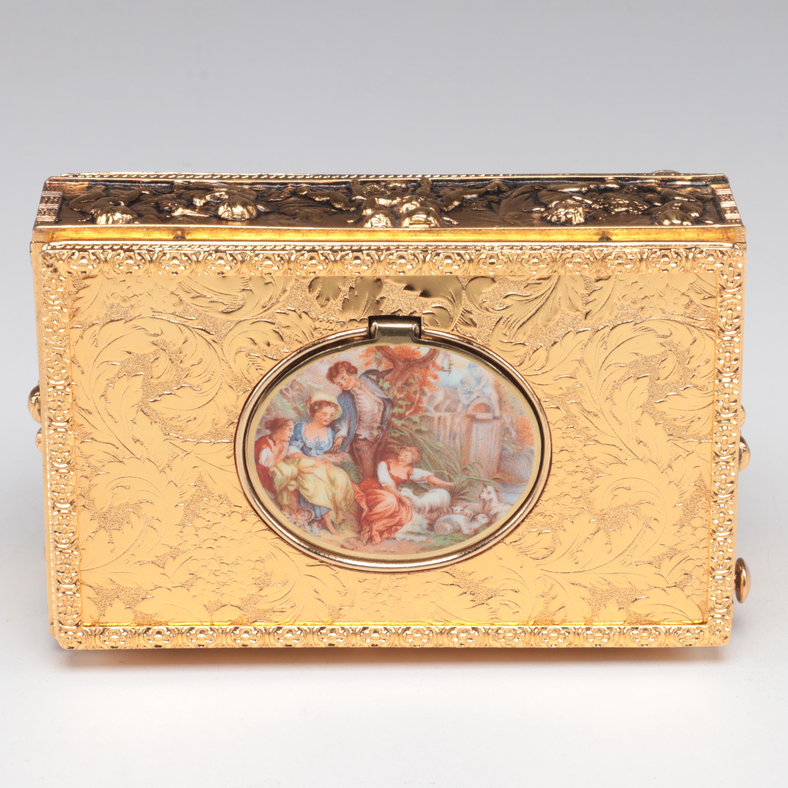 Gilt Metal and Enamel Lid Automaton Box
