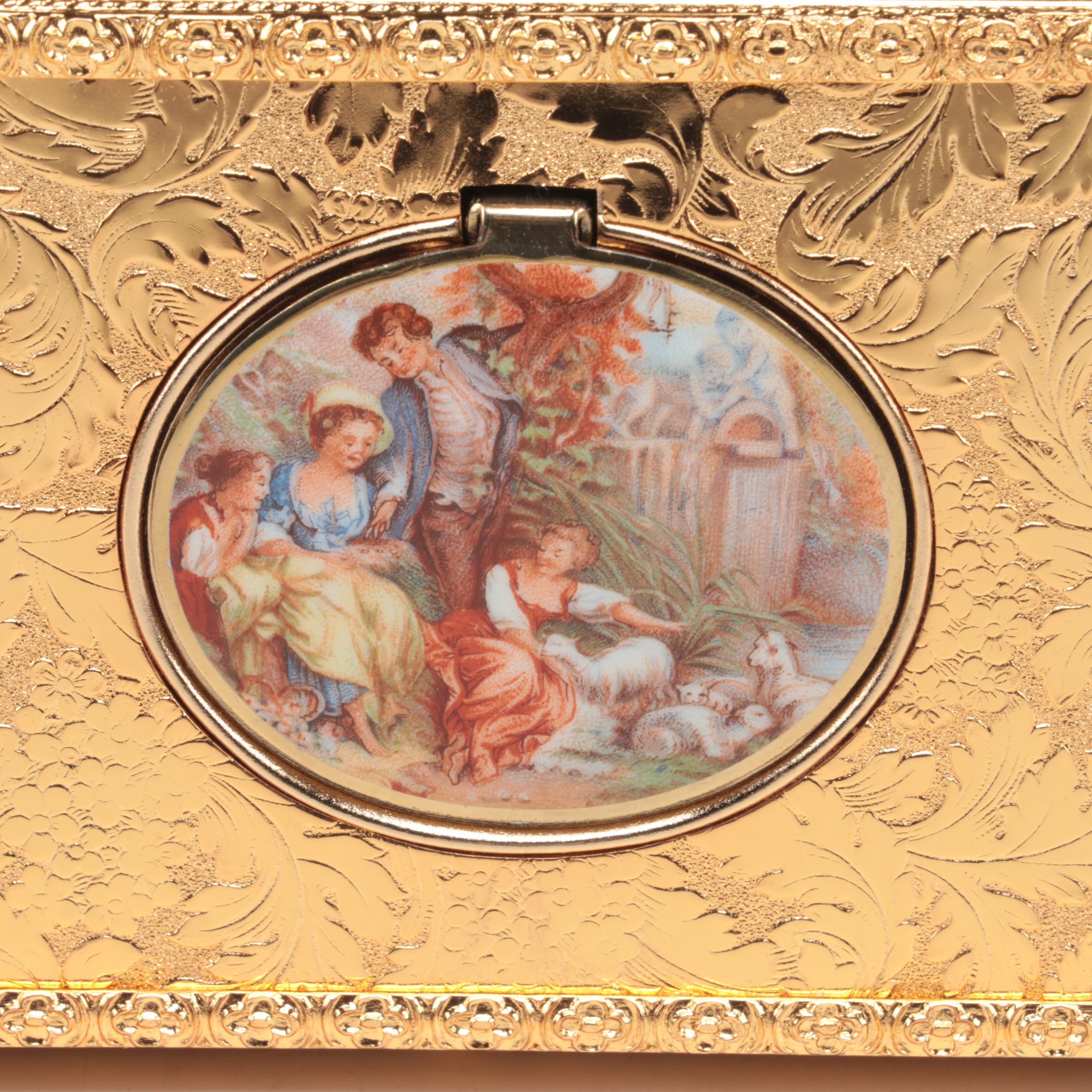 Gilt Metal and Enamel Lid Automaton Box