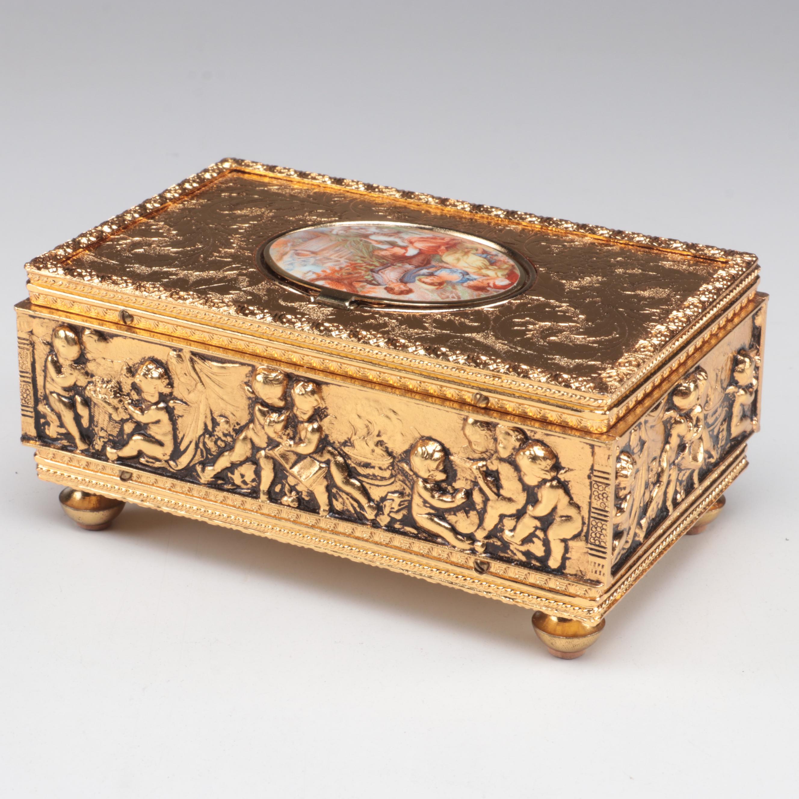 Gilt Metal and Enamel Lid Automaton Box