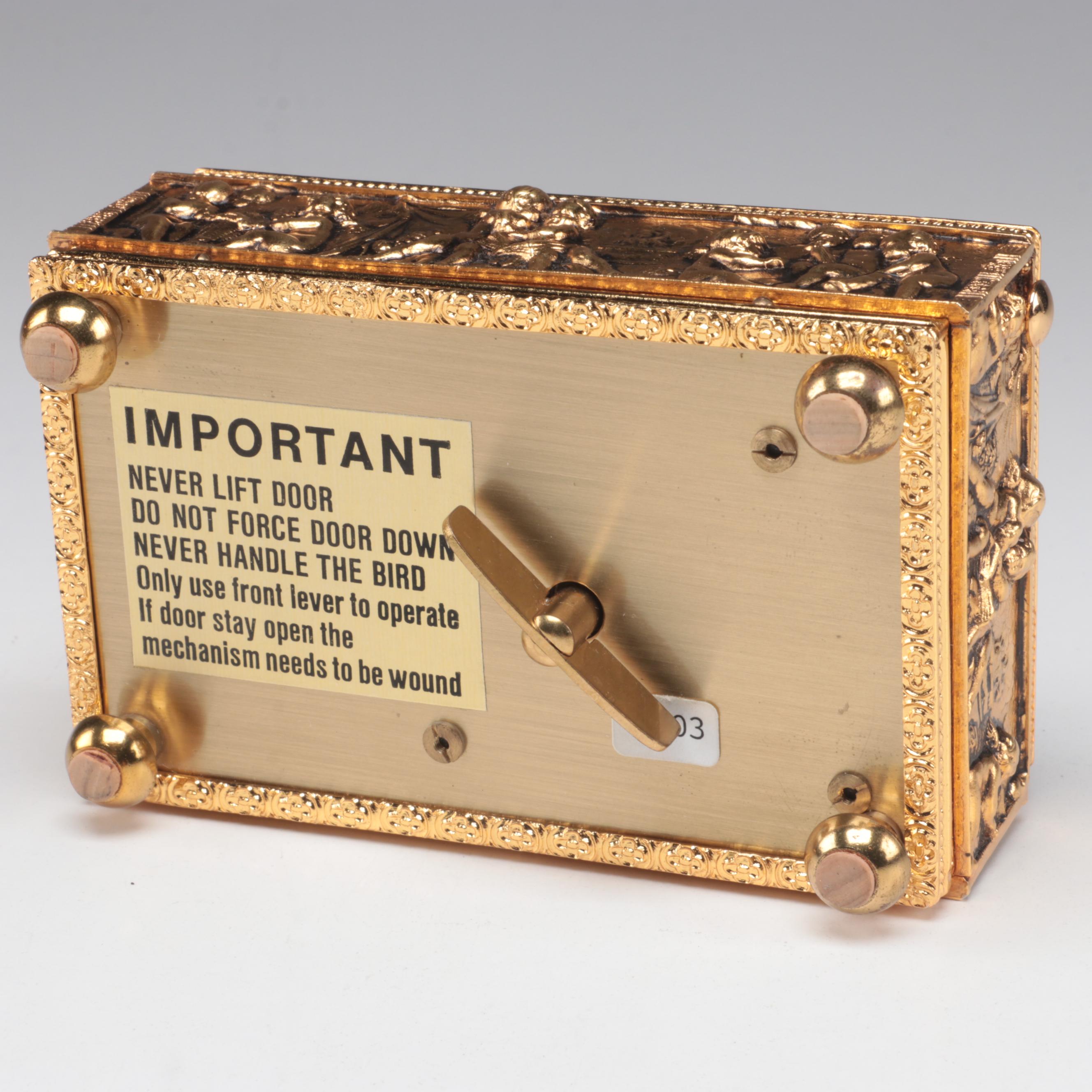 Gilt Metal and Enamel Lid Automaton Box