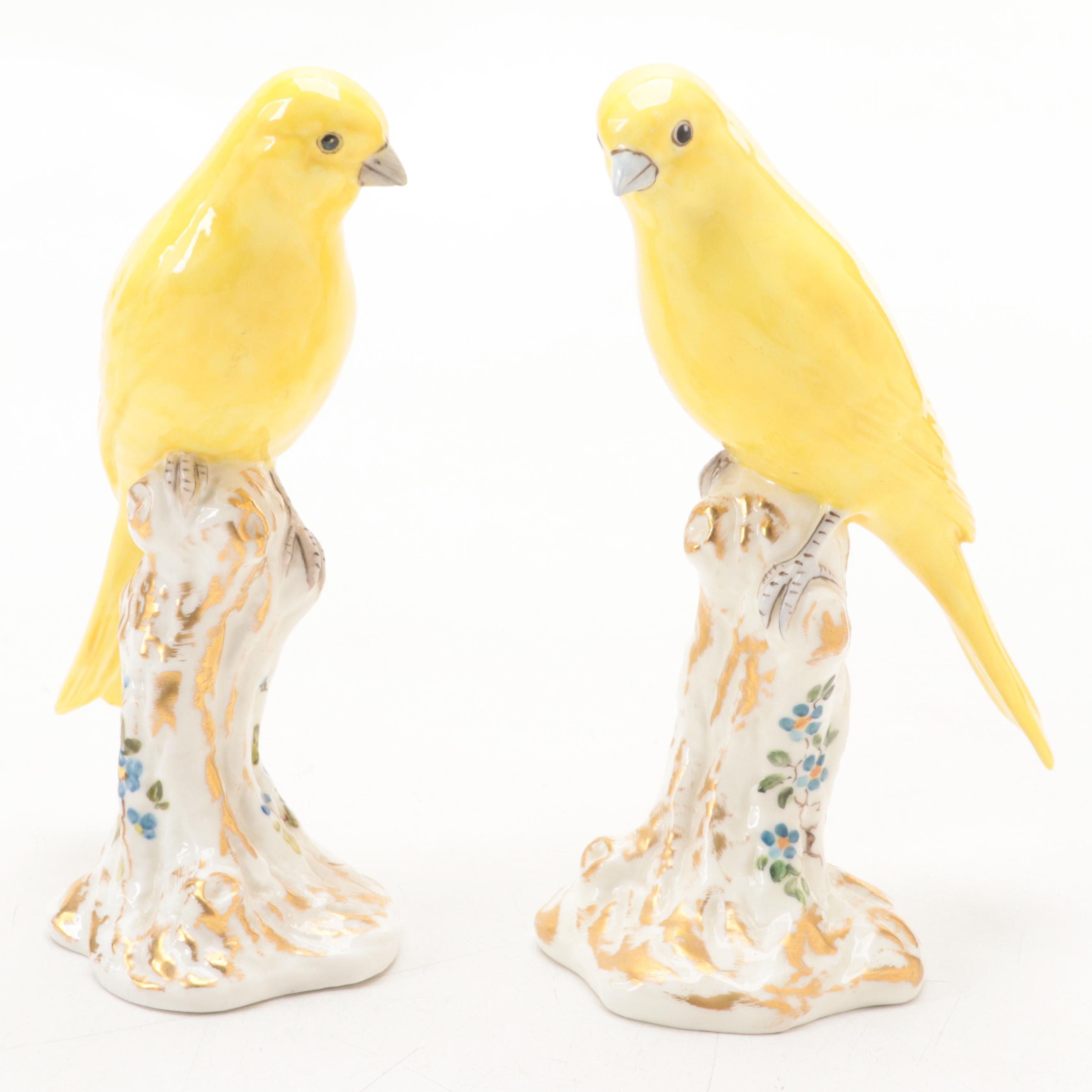 Royal Worcester Bone China Yellow Canary Figures with Monkey Motif Porcelain Box