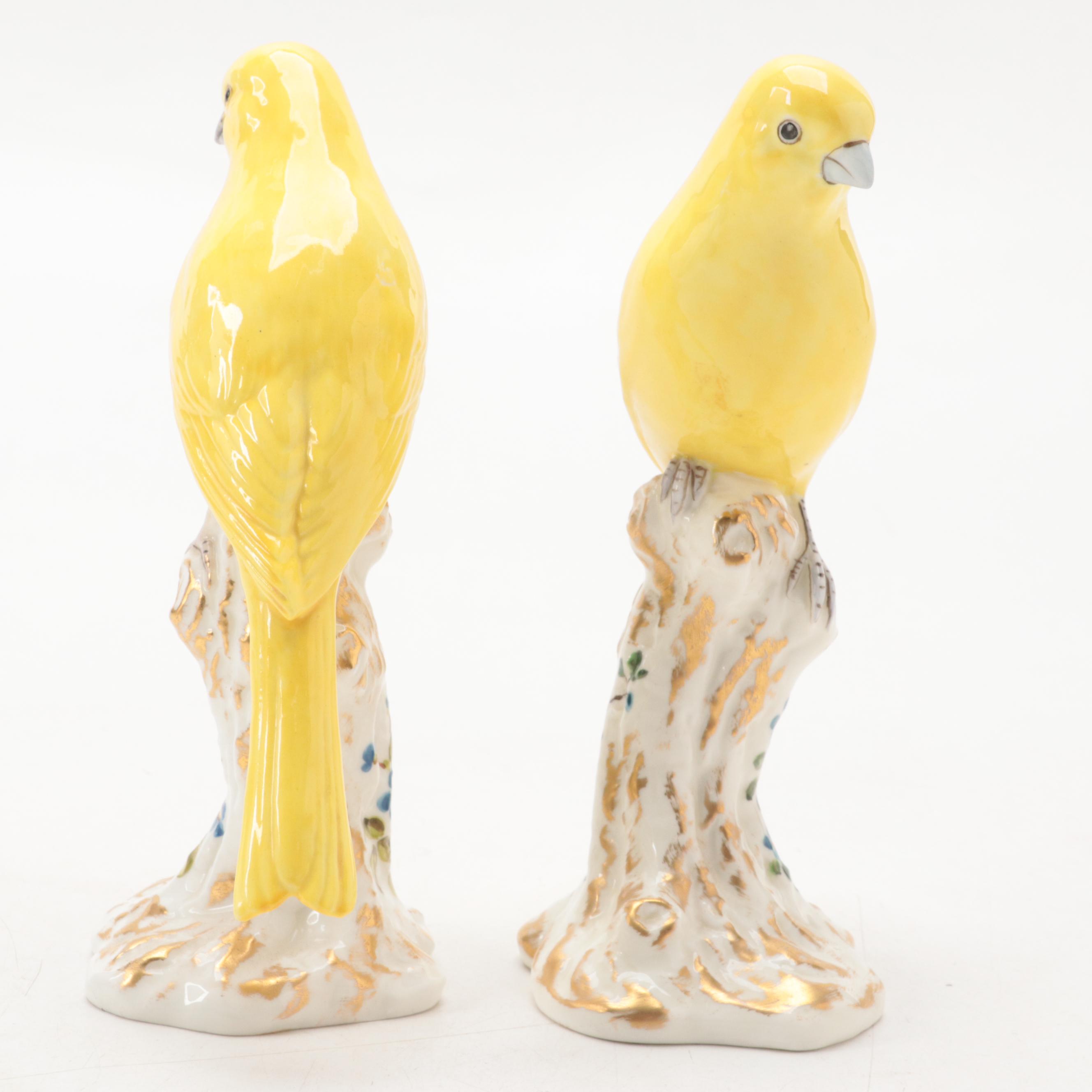 Royal Worcester Bone China Yellow Canary Figures with Monkey Motif Porcelain Box