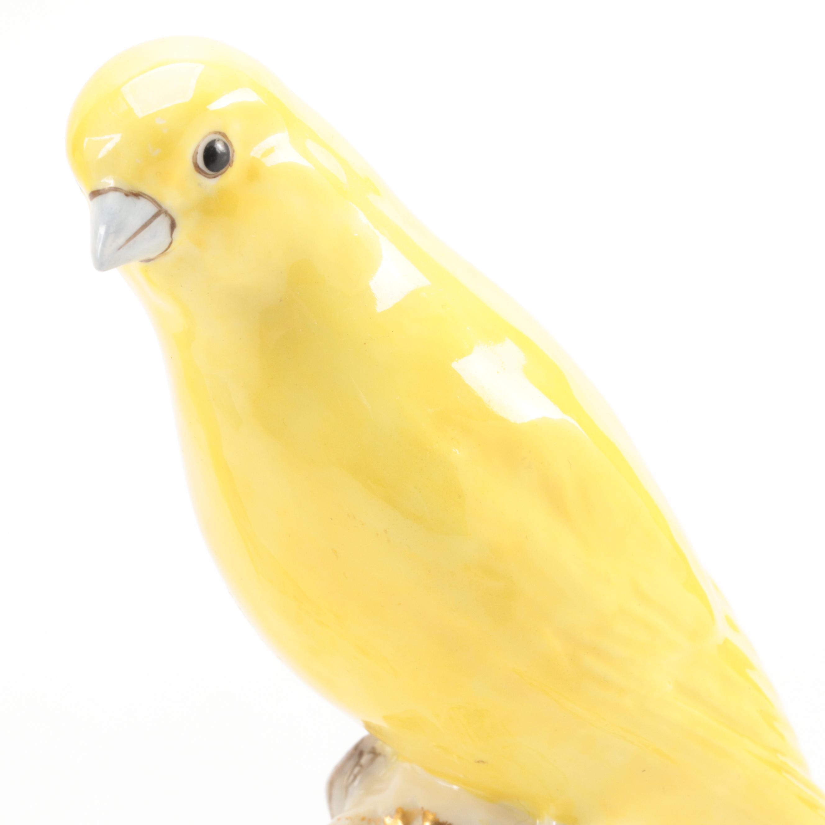 Royal Worcester Bone China Yellow Canary Figures with Monkey Motif Porcelain Box