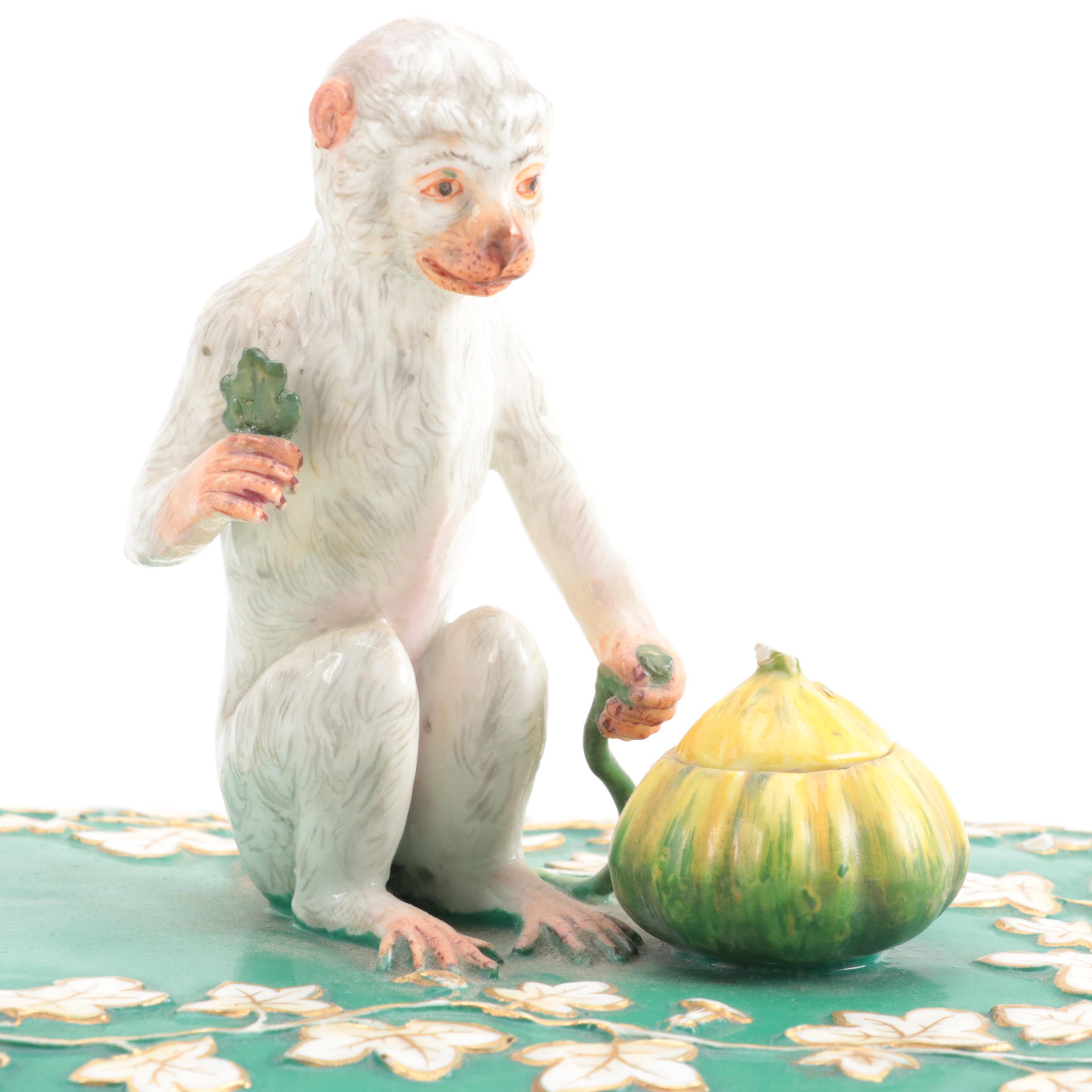 Royal Worcester Bone China Yellow Canary Figures with Monkey Motif Porcelain Box