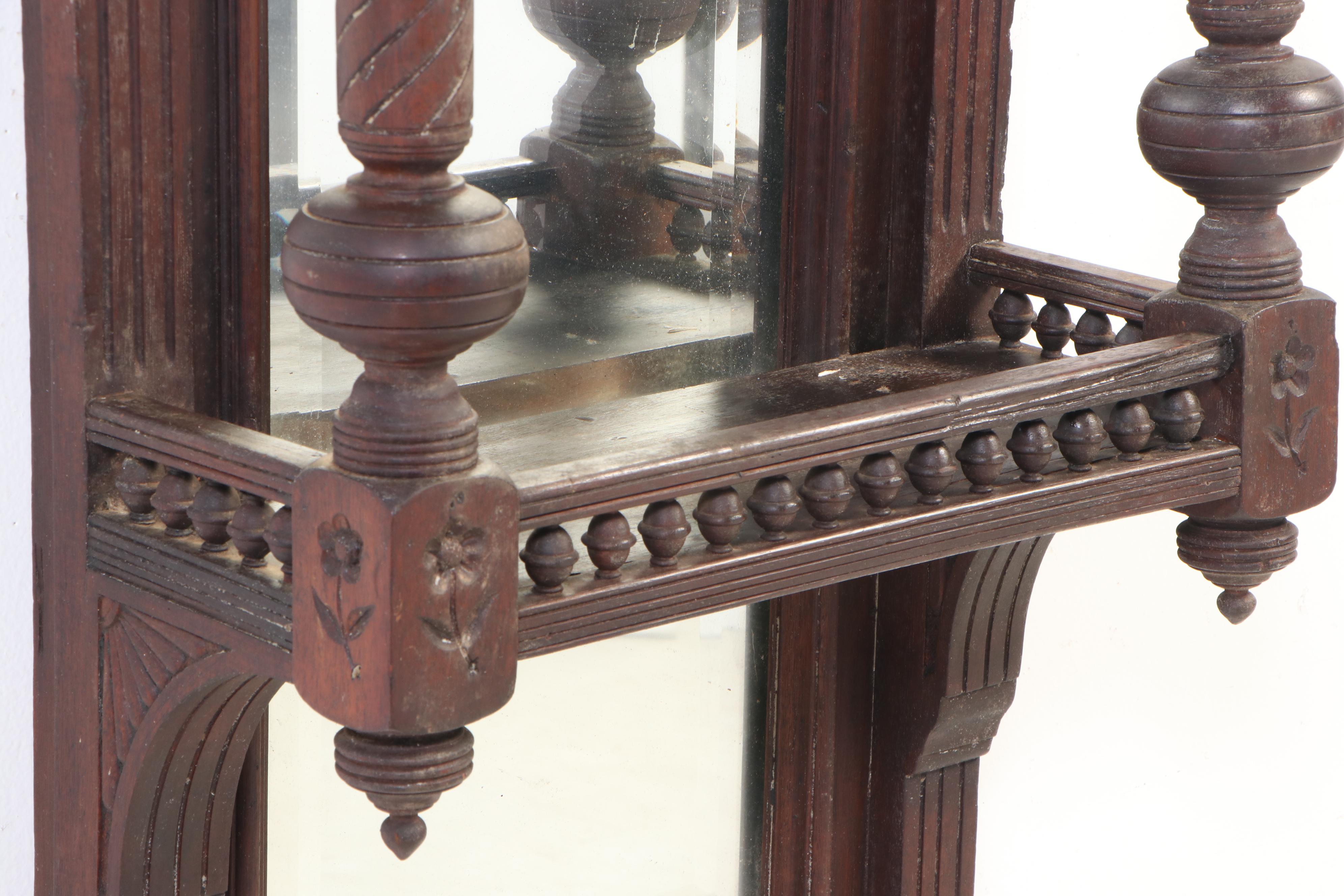 Victorian Walnut Pier Mirror with Galleried Shelf