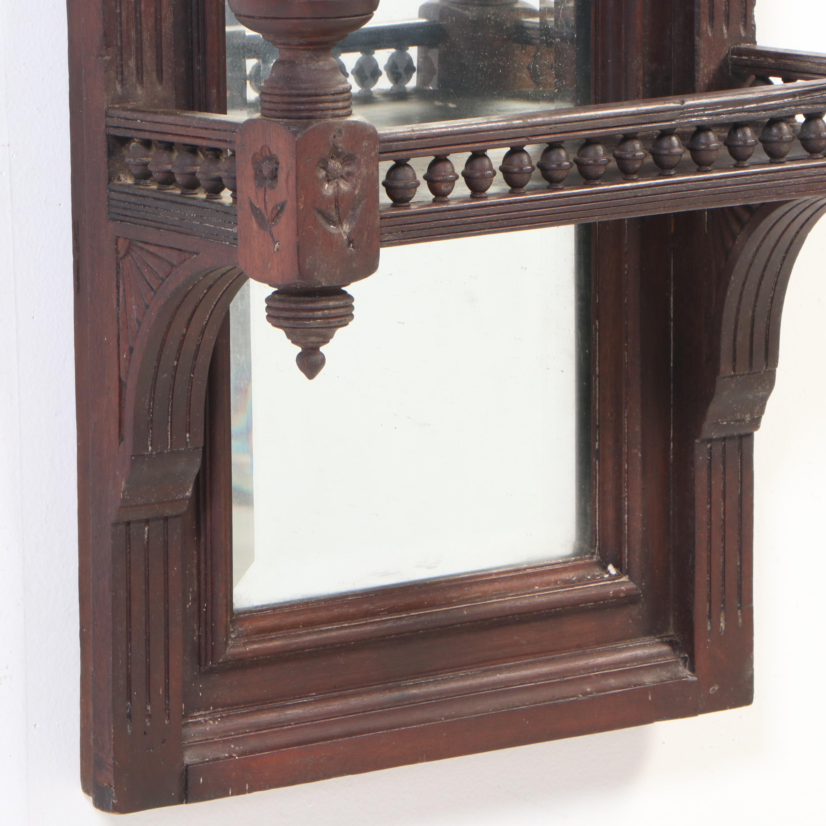 Victorian Walnut Pier Mirror with Galleried Shelf