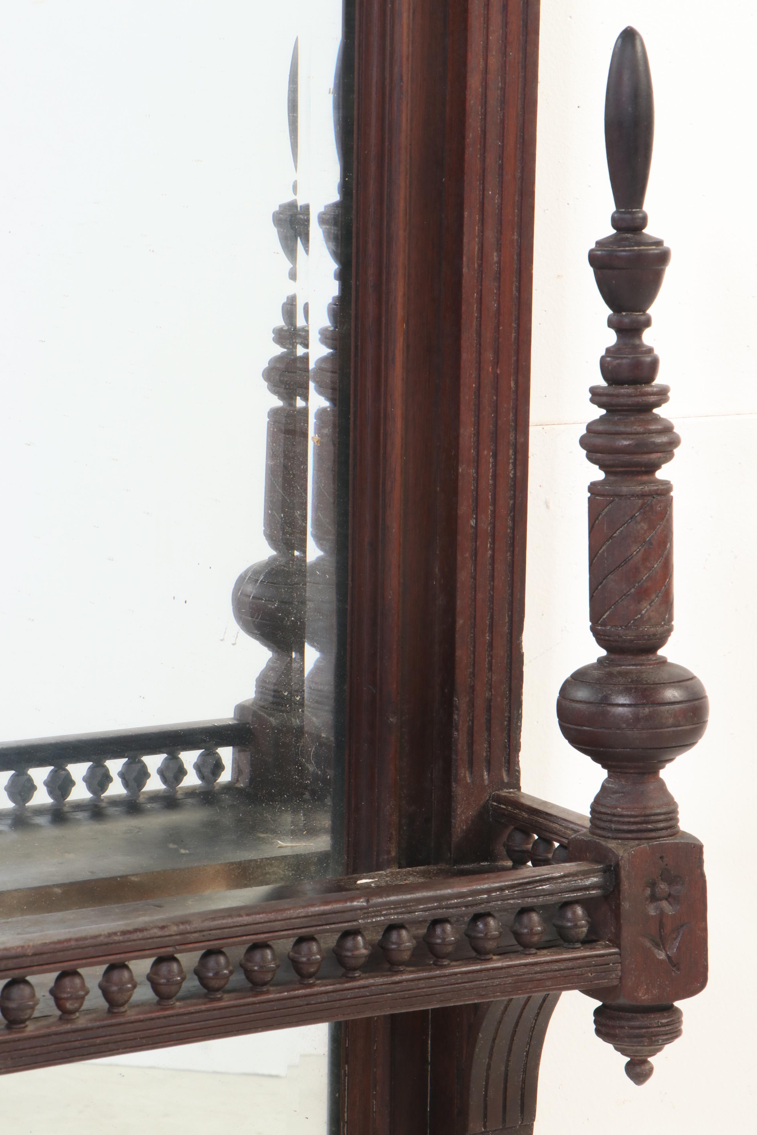Victorian Walnut Pier Mirror with Galleried Shelf
