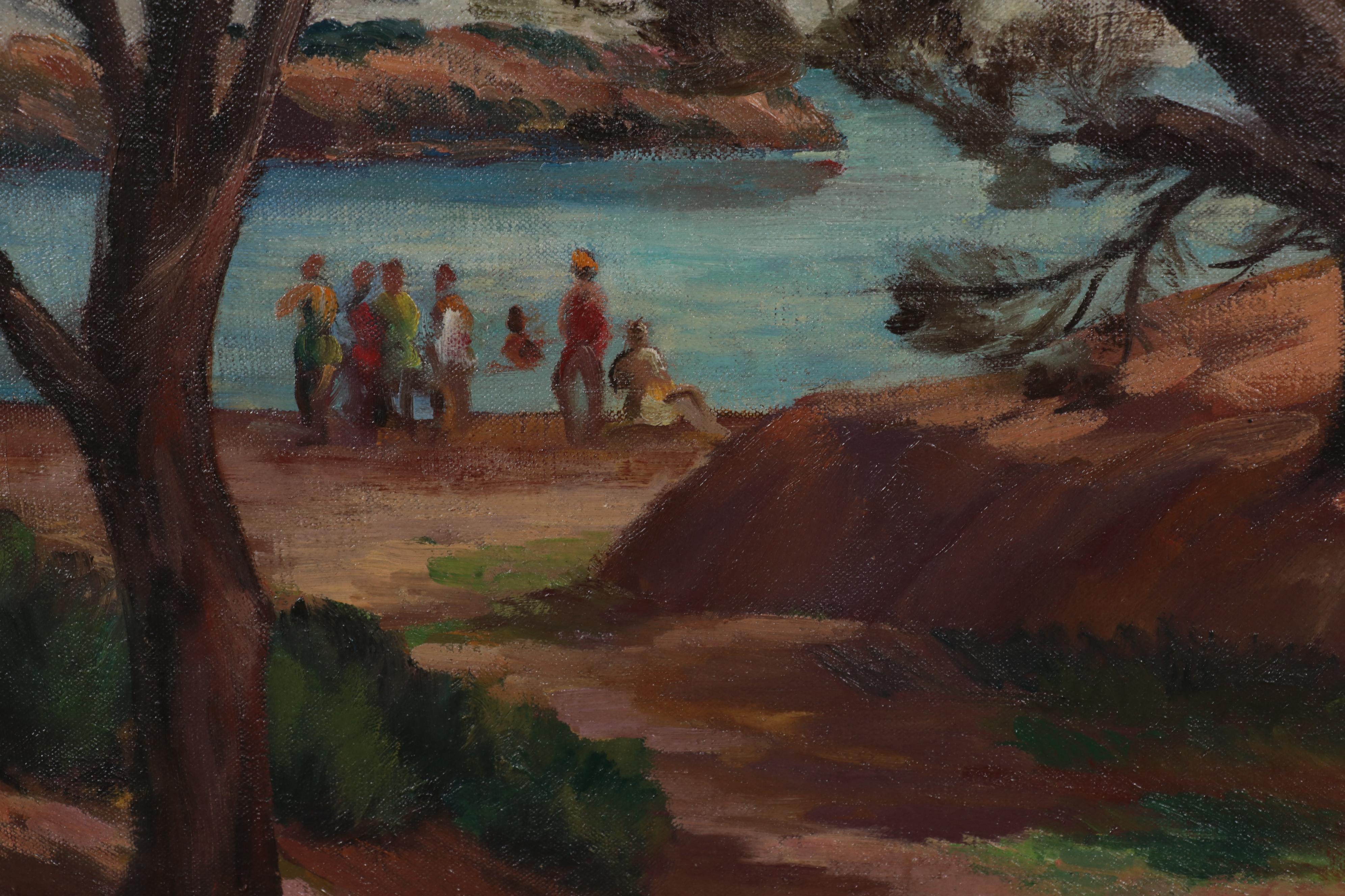 Arthur Louis Helwig Oil Painting "Picnic," Mid-20th Century
