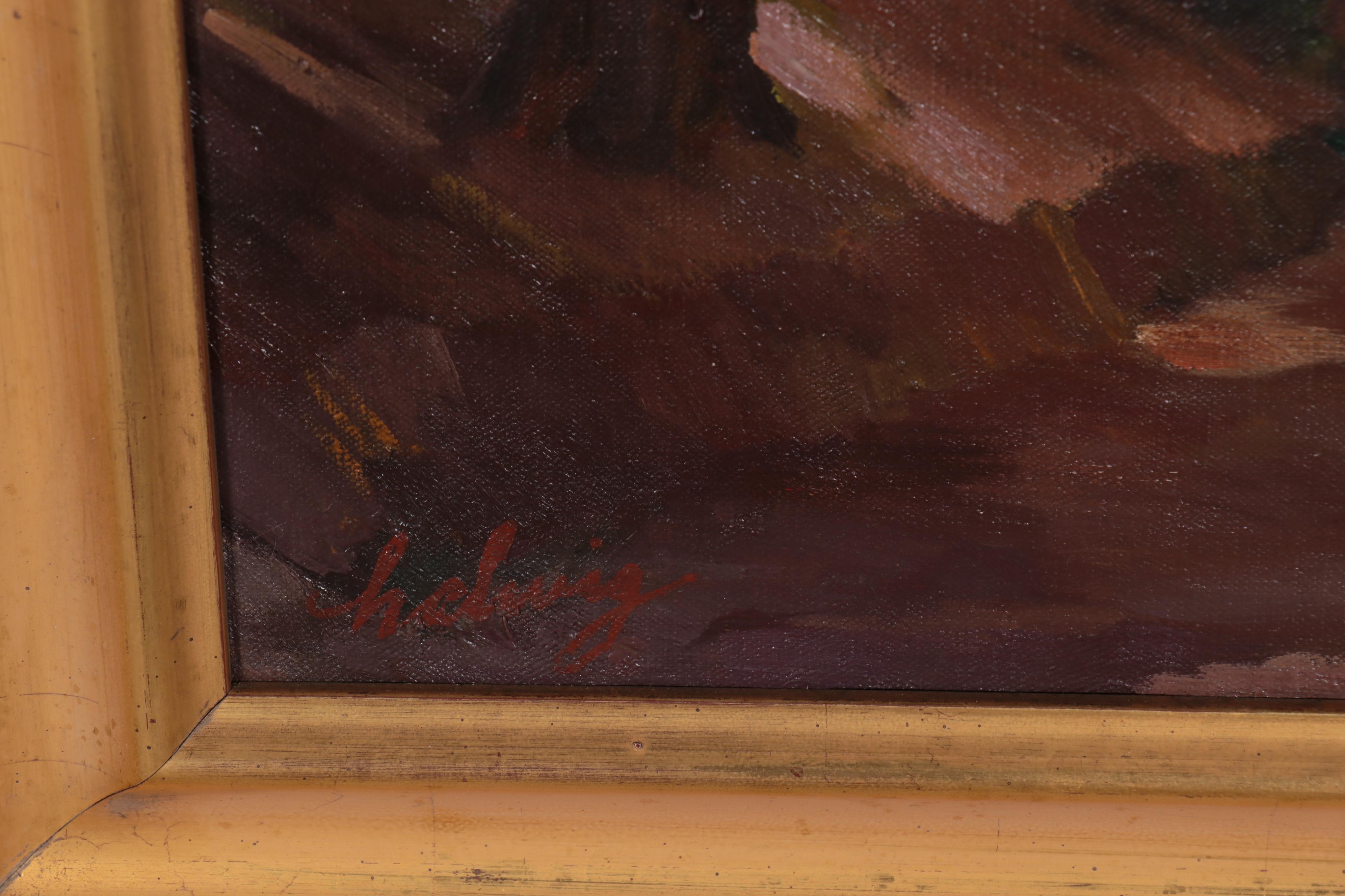 Arthur Louis Helwig Oil Painting "Picnic," Mid-20th Century