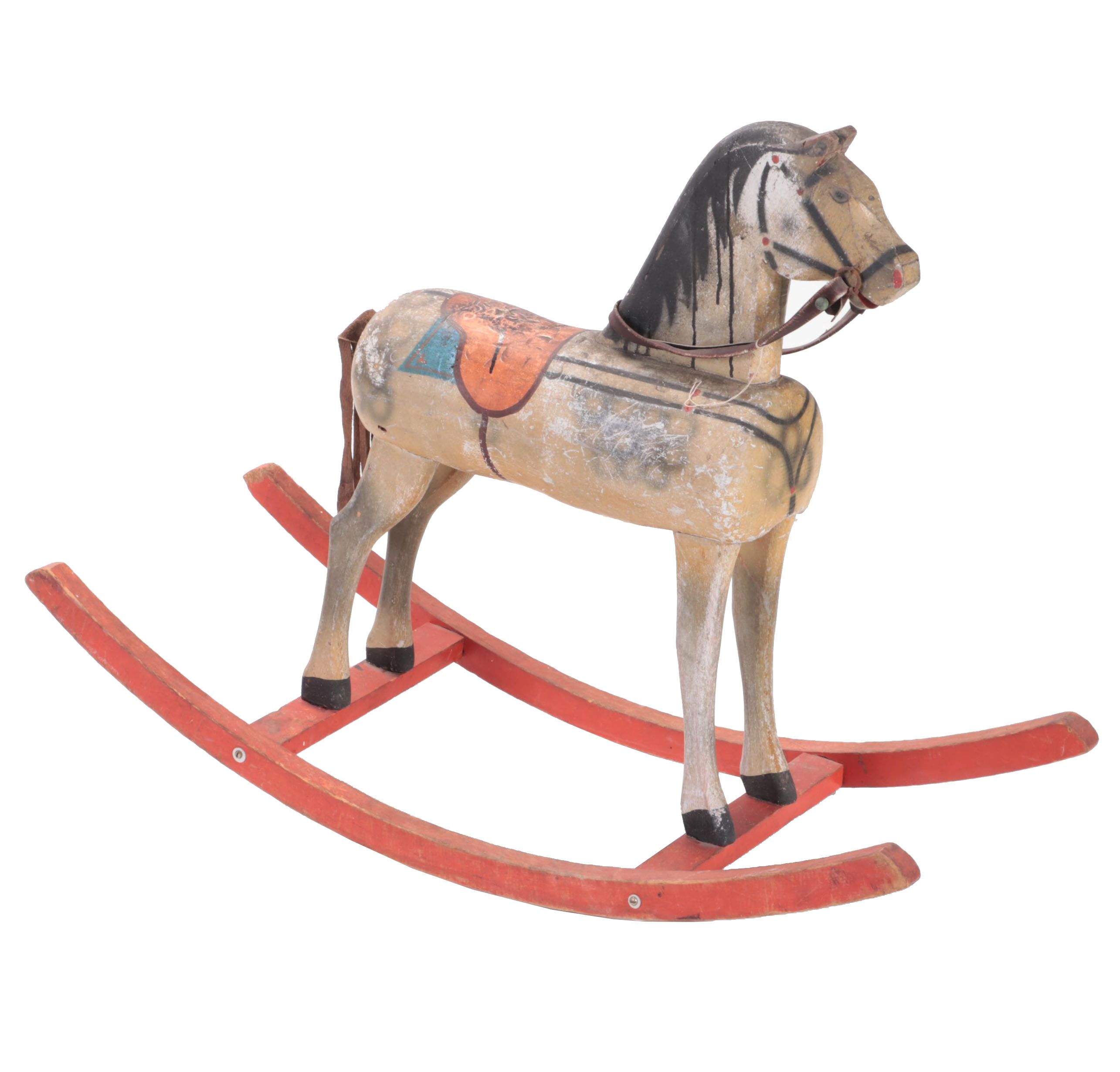 Hand-Carved and Painted Wooden Rocking Horse
