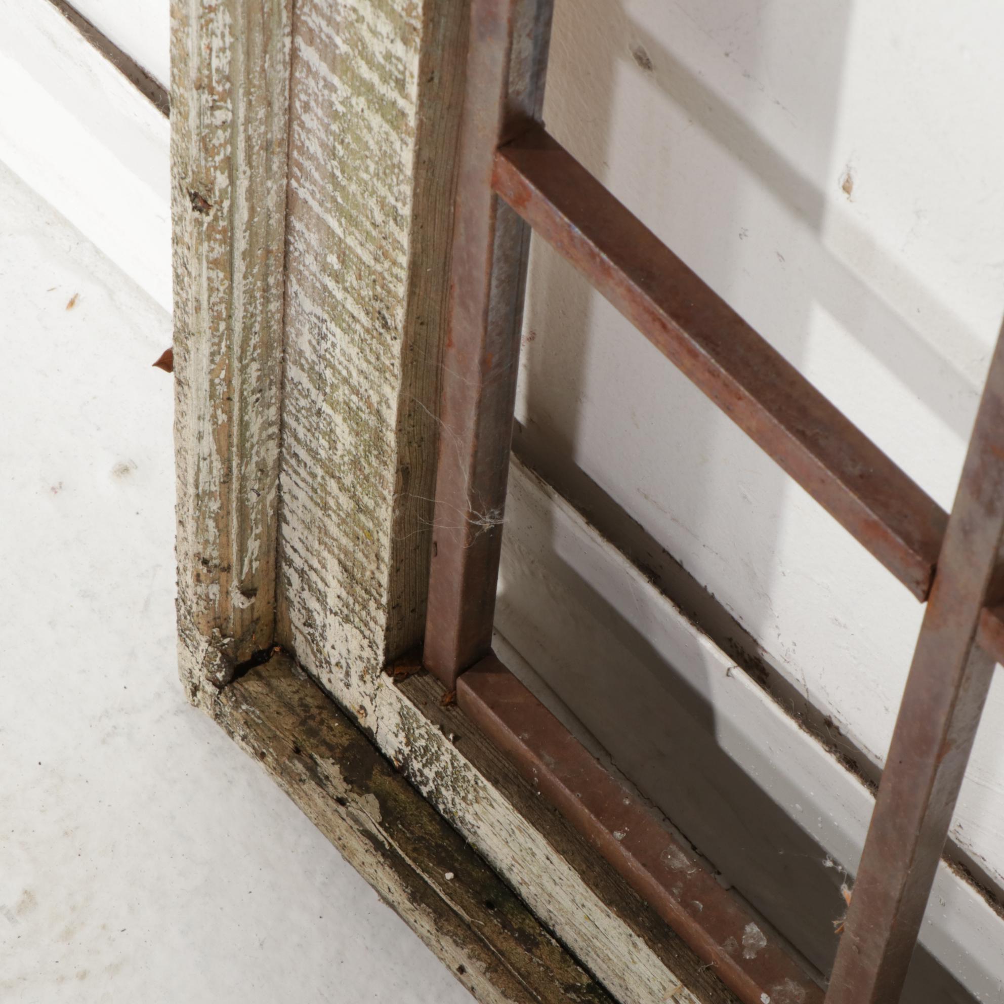 Gothic-Arched Window Form Outdoor Wood and Iron Wall Trellis, 21st Century