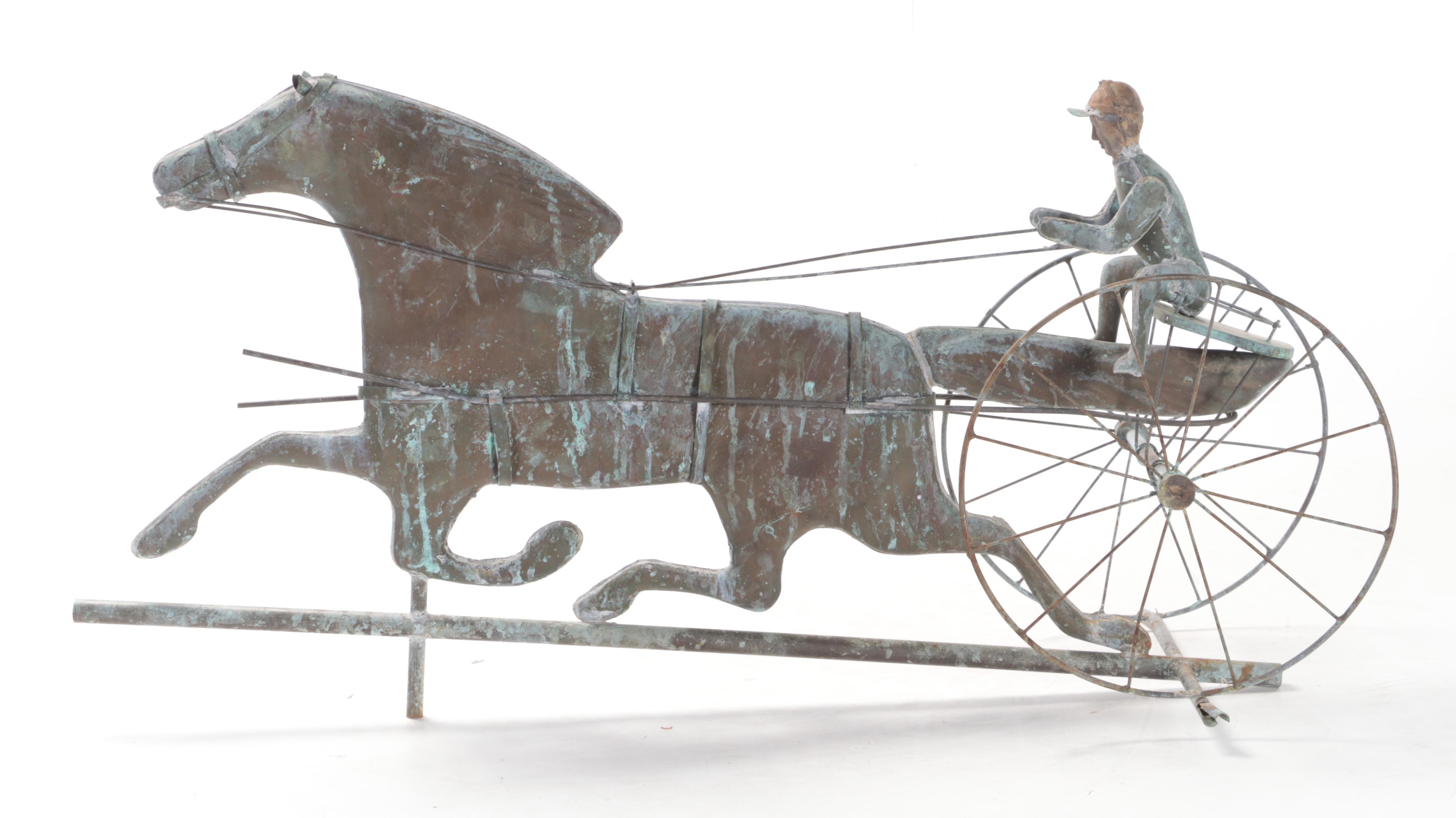 Patinated Copper Horse and Buggy Weathervane