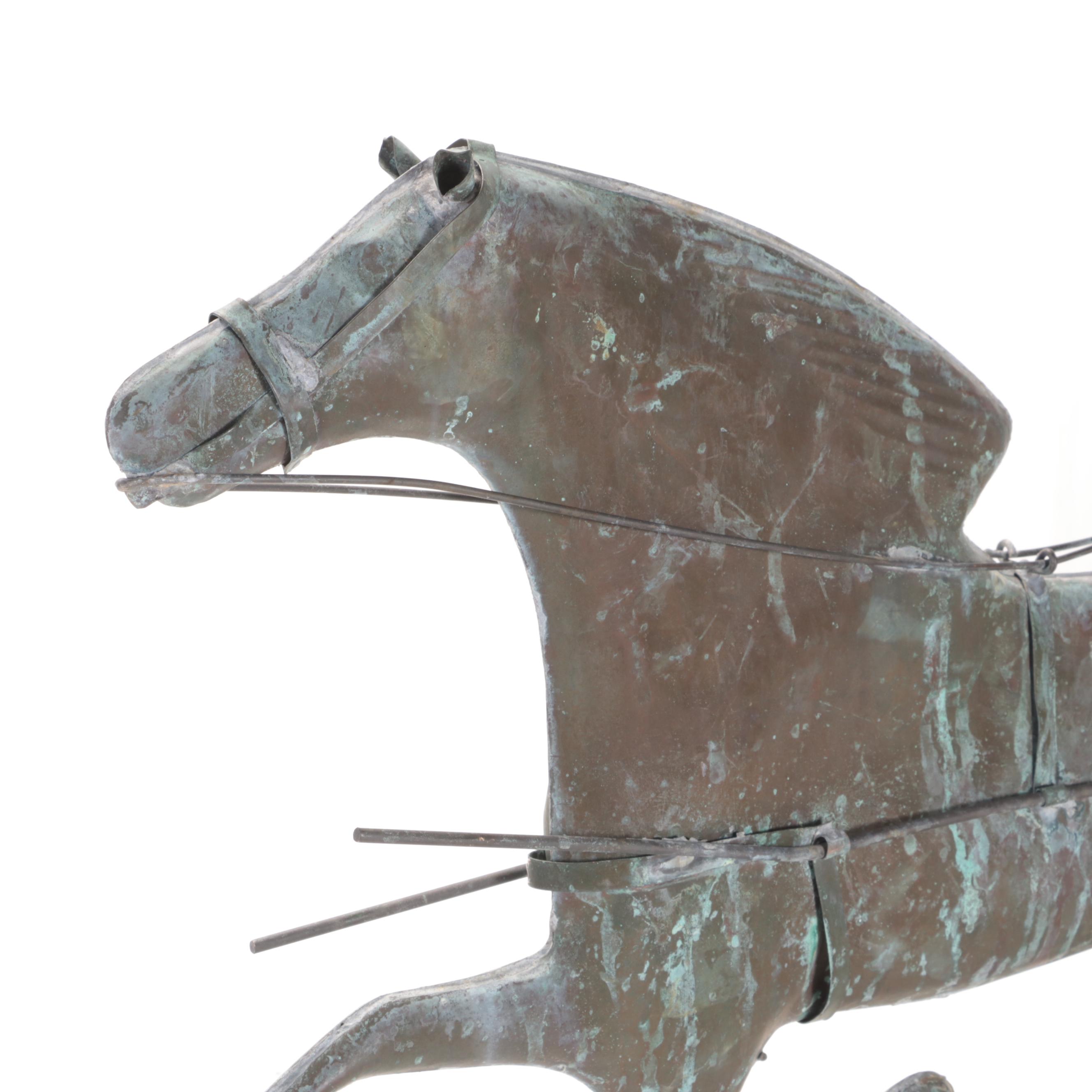 Patinated Copper Horse and Buggy Weathervane
