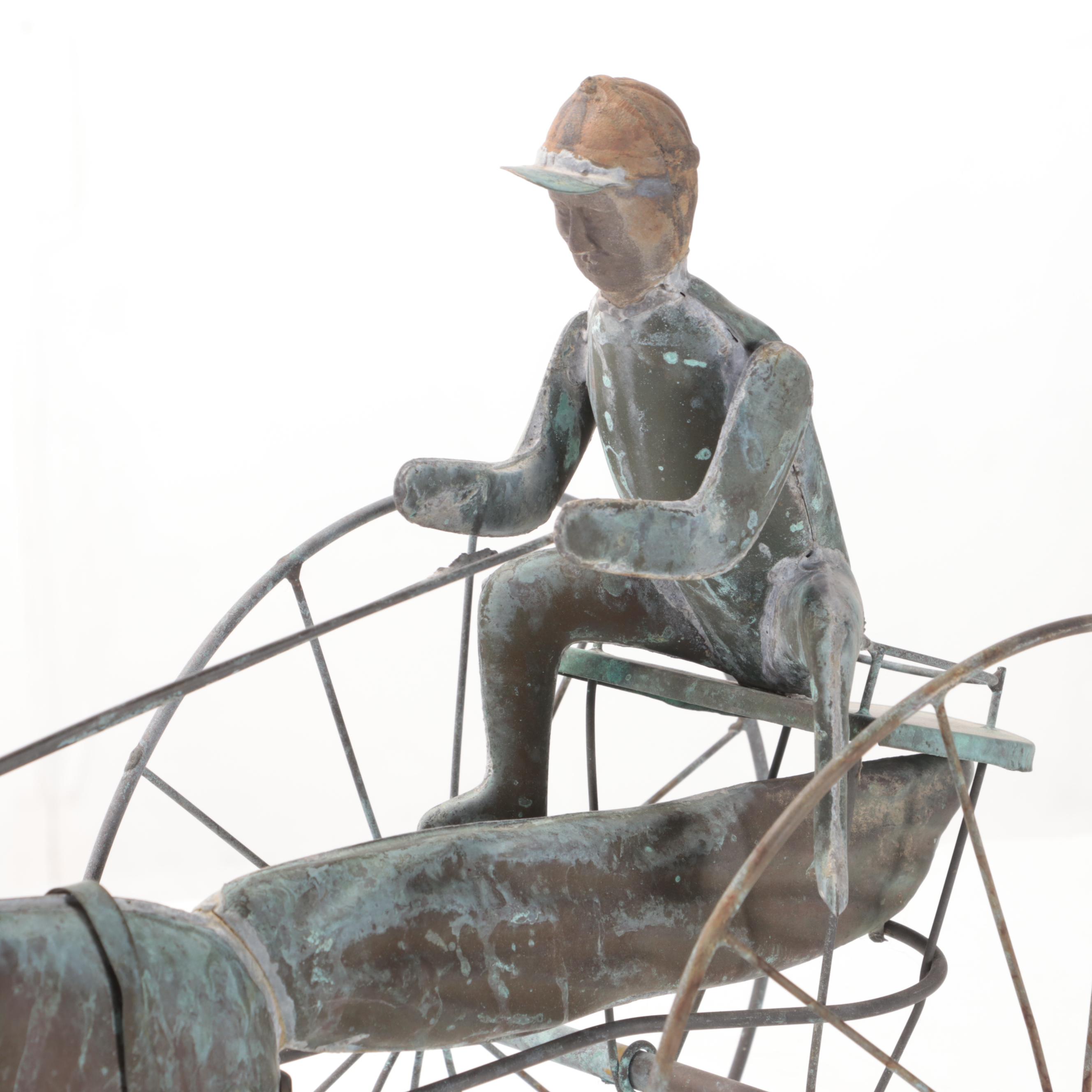 Patinated Copper Horse and Buggy Weathervane