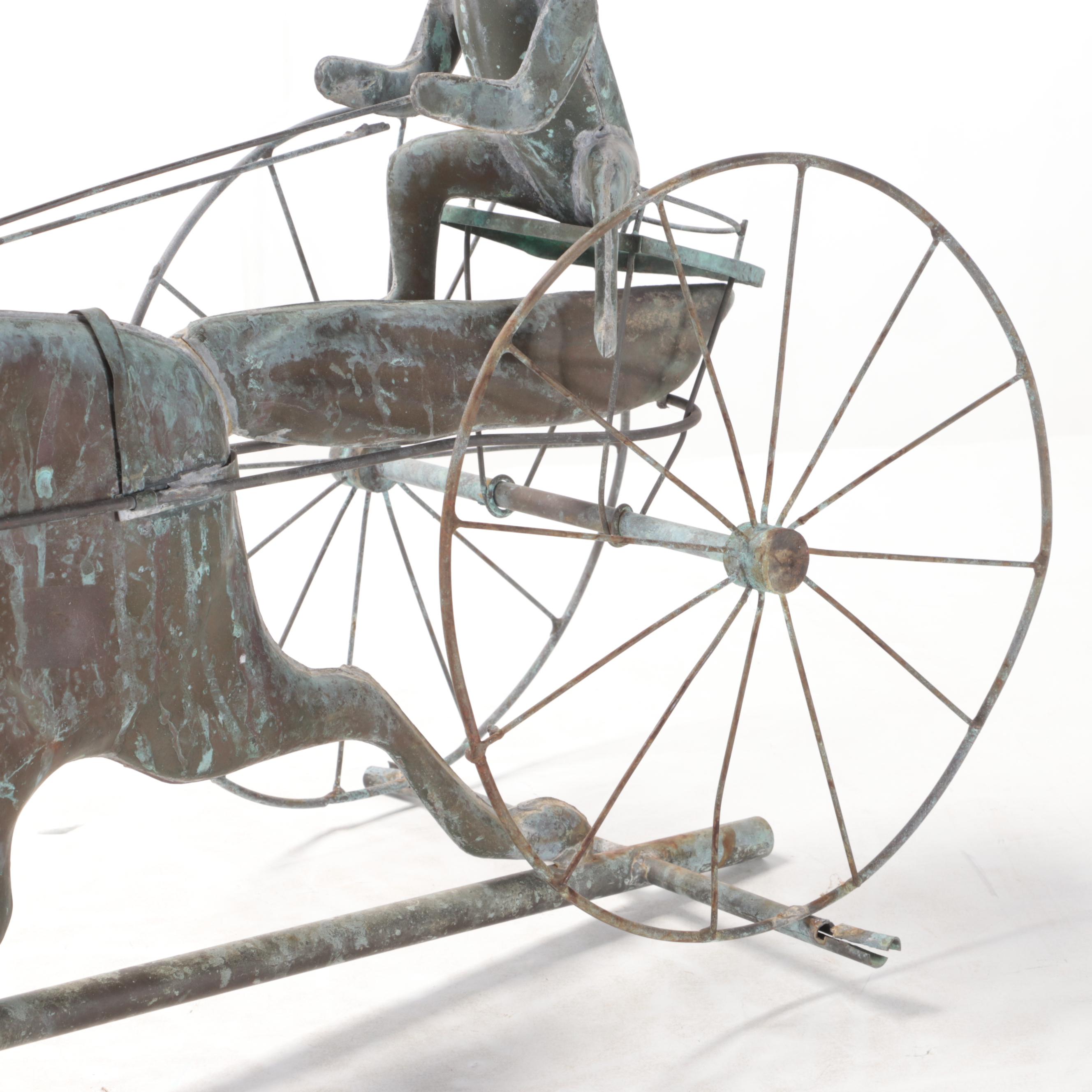 Patinated Copper Horse and Buggy Weathervane